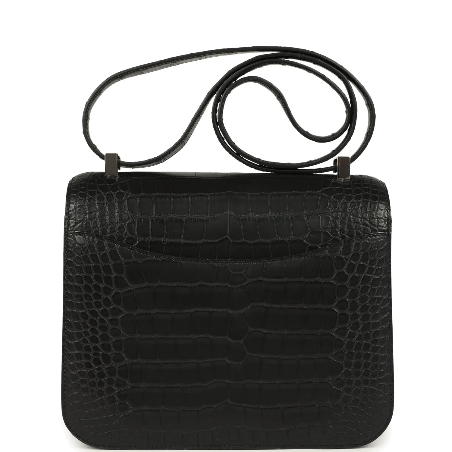 Hermes Constance 24 Black Matte Alligator and Ombre Lizard Marquette Palladium Hardware Черный матовый — фото 5