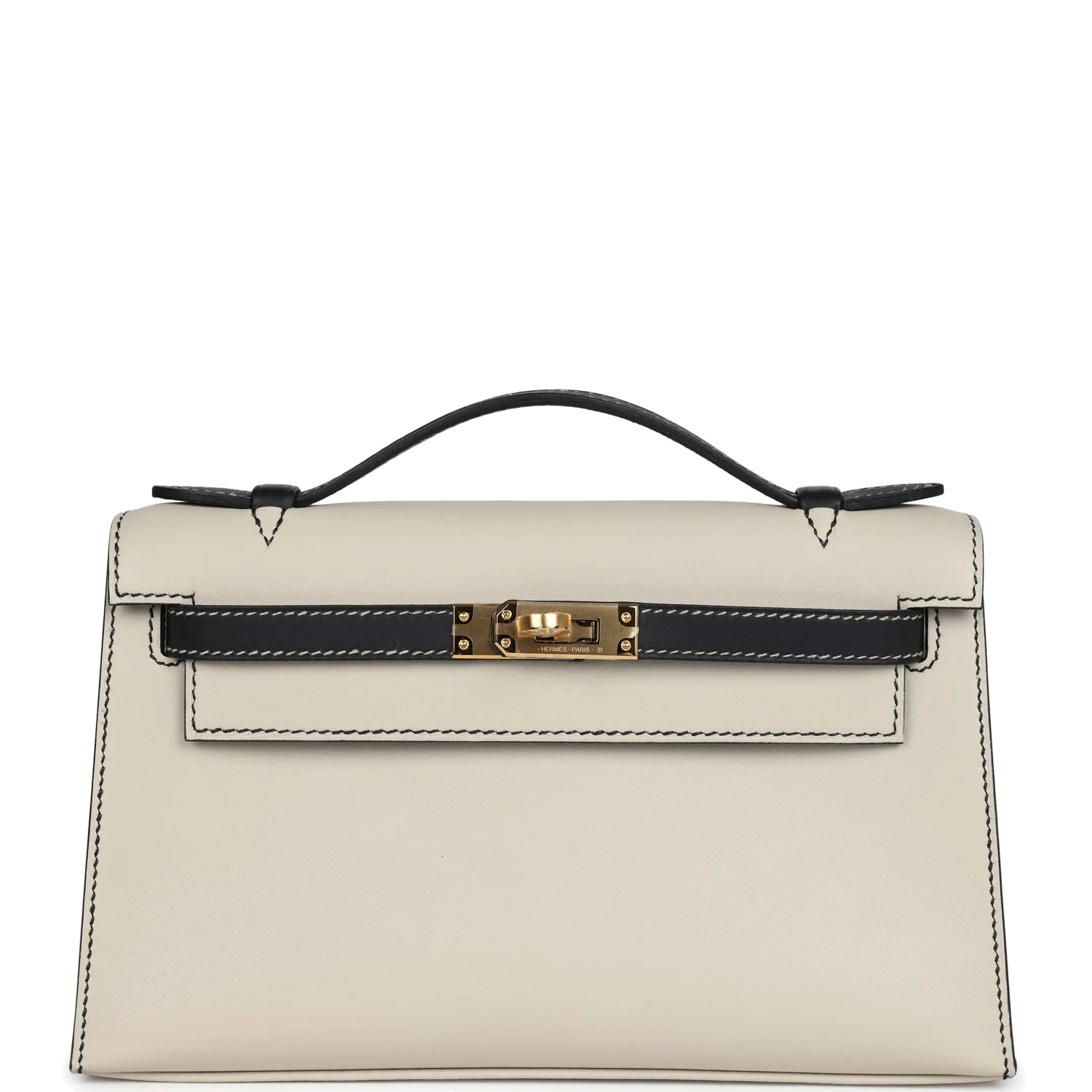 Hermes Special Order (HSS) Kelly Pochette Beton and Black Swift Gold Hardware