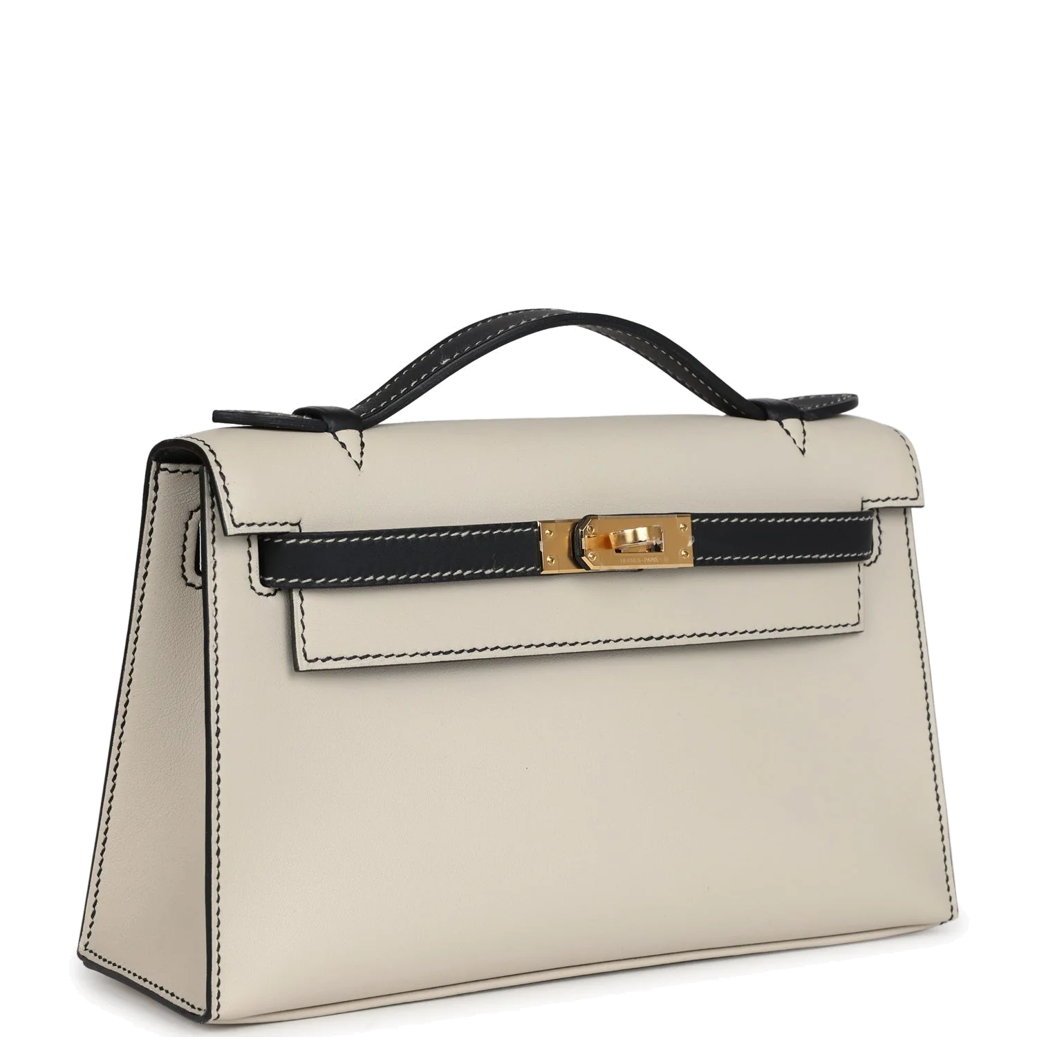 Hermes Special Order (HSS) Kelly Pochette Beton and Black Swift Gold Hardware — фото 3