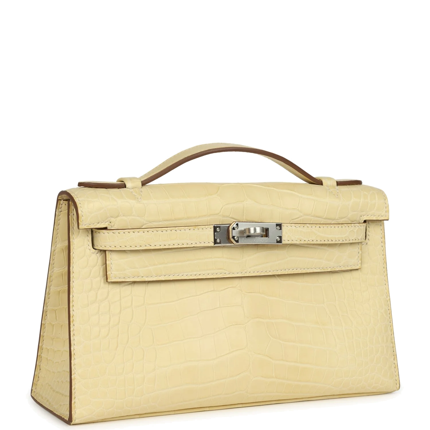Hermes Kelly Pochette Vanille Matte Alligator Palladium Hardware — фото 3