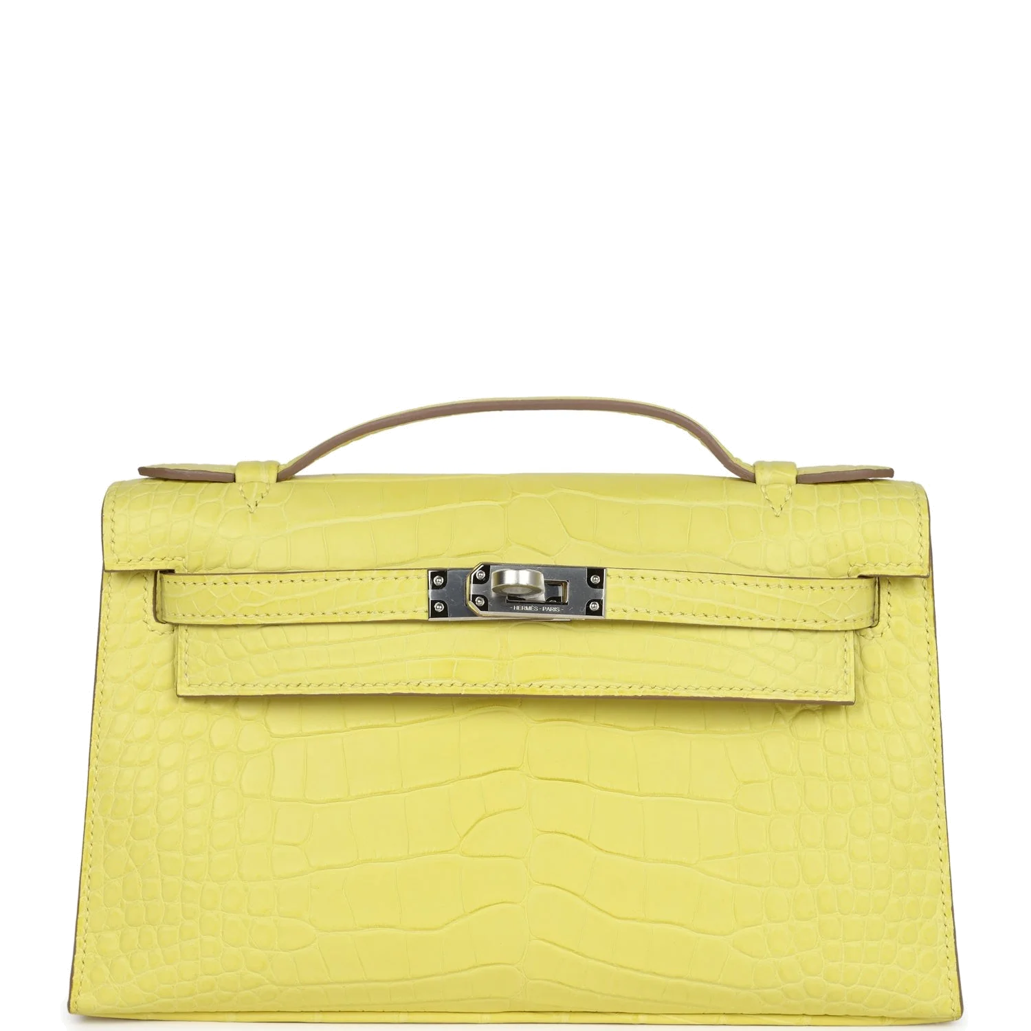 Hermes Kelly Pochette Lime Matte Alligator Palladium Hardware — фото 2