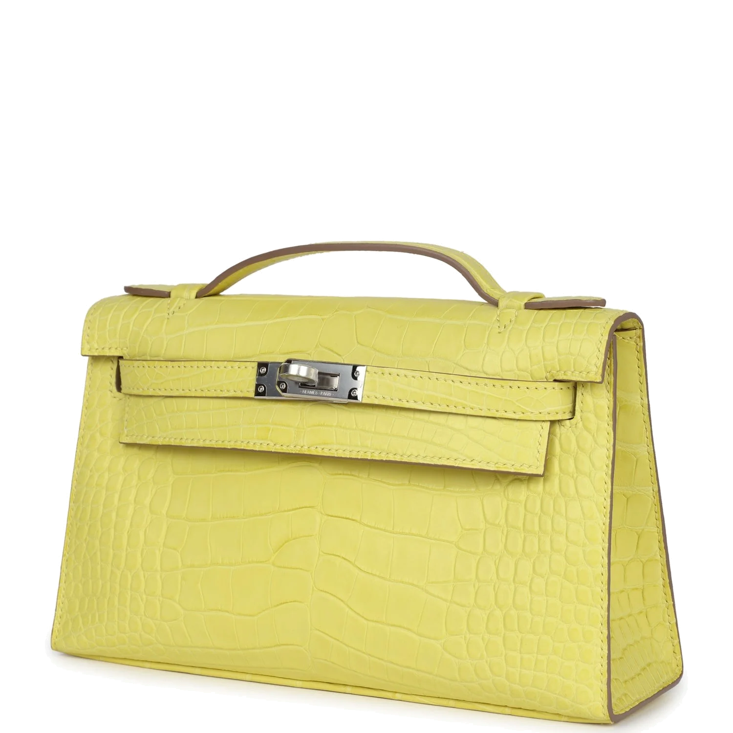 Hermes Kelly Pochette Lime Matte Alligator Palladium Hardware — фото 6