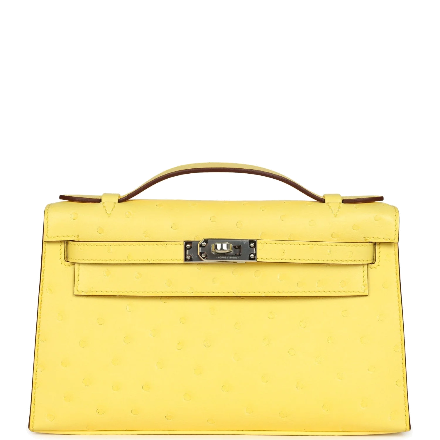 Hermes Kelly Pochette Jaune Citron Ostrich Palladium Hardware