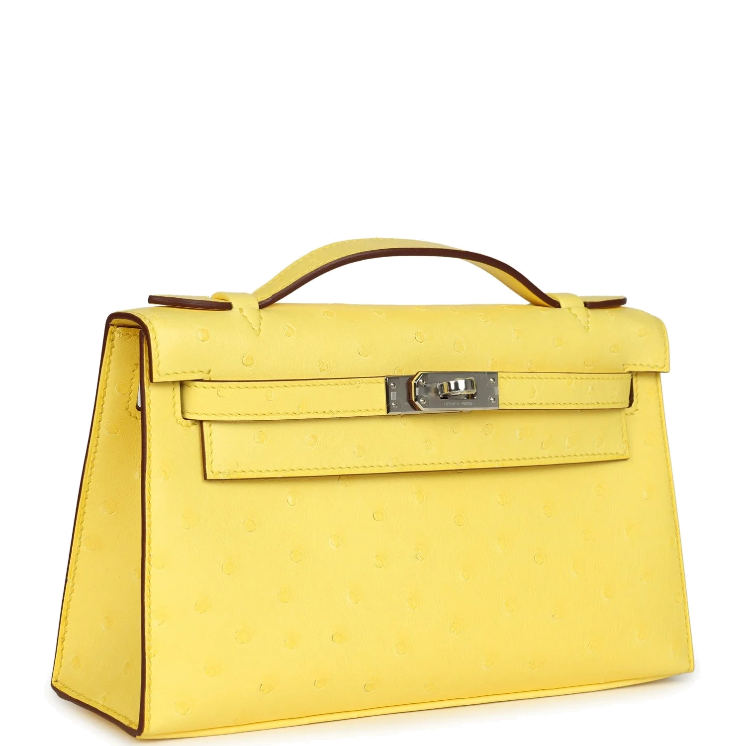 Hermes Kelly Pochette Jaune Citron Ostrich Palladium Hardware — фото 3