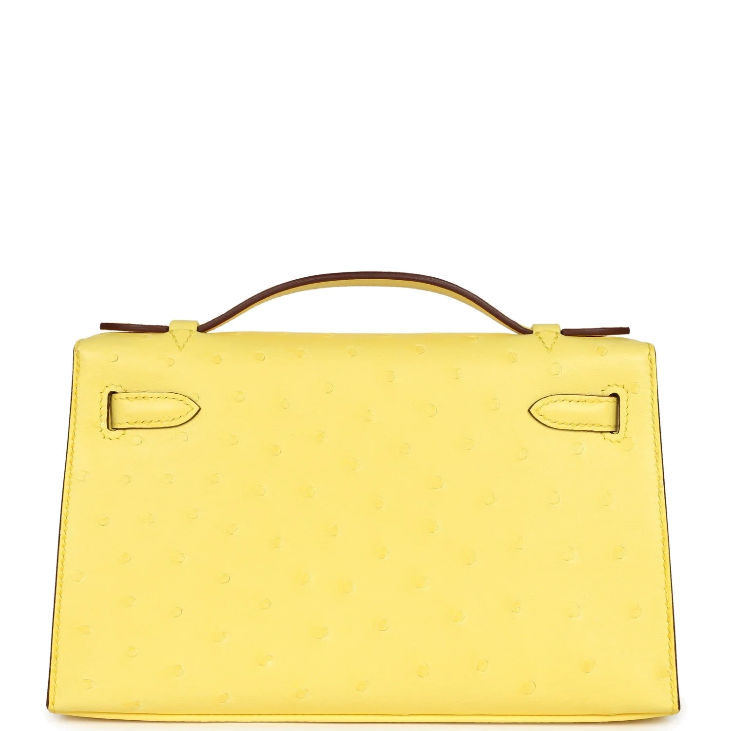 Hermes Kelly Pochette Jaune Citron Ostrich Palladium Hardware — фото 5