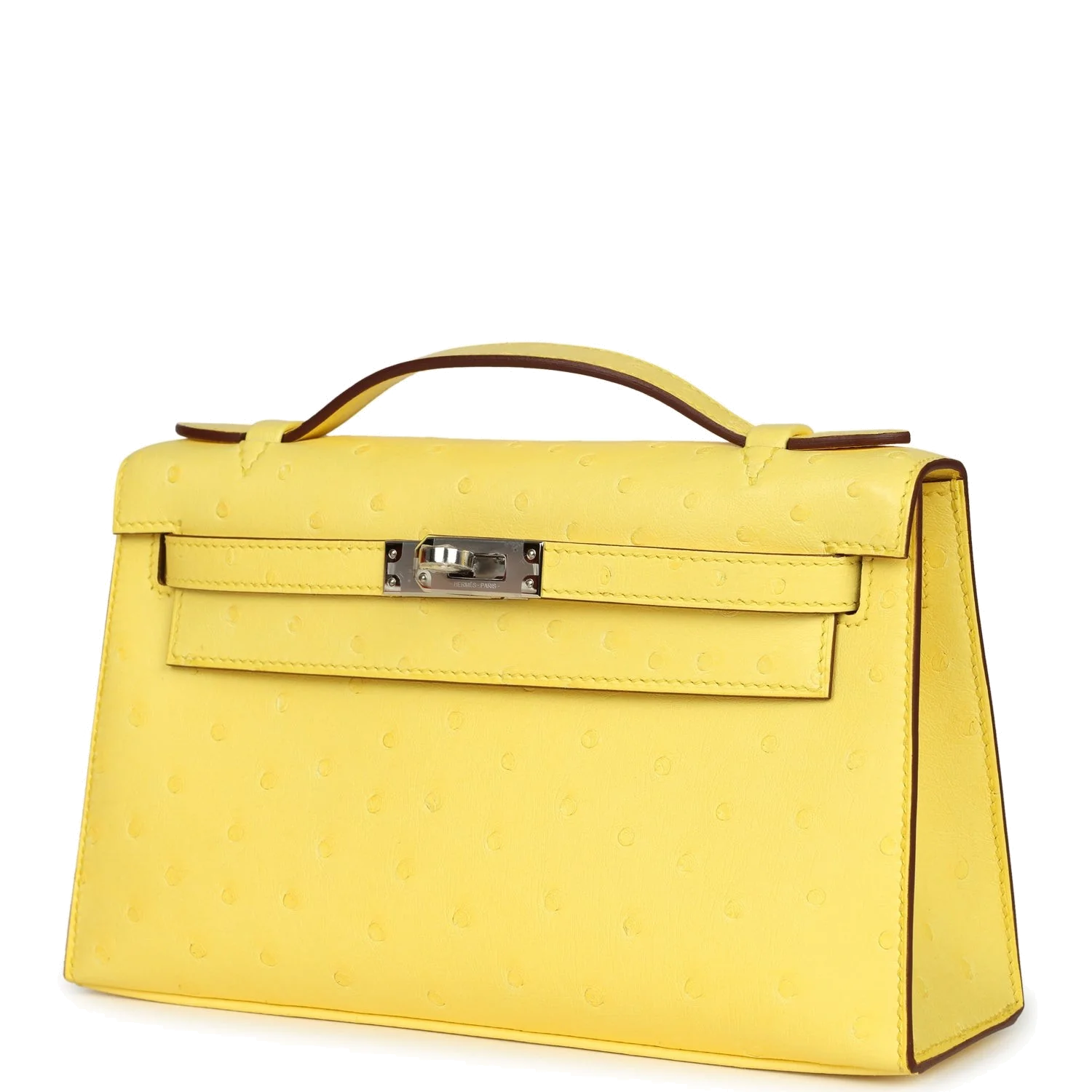 Hermes Kelly Pochette Jaune Citron Ostrich Palladium Hardware — фото 6