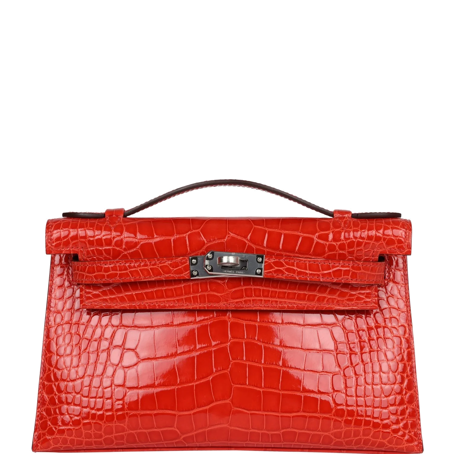 Hermes Kelly Pochette Orange Poppy Shiny Alligator Palladium Hardware — фото 2