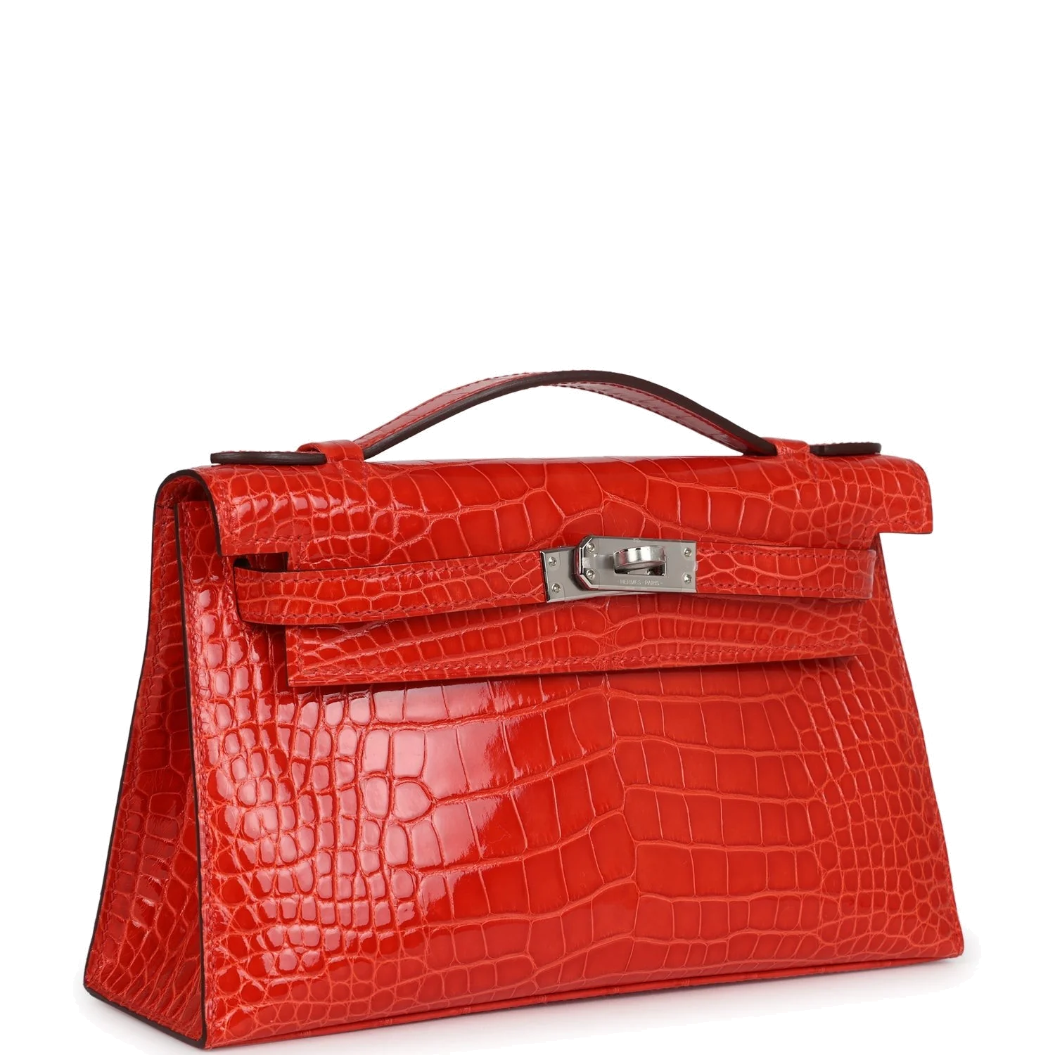 Hermes Kelly Pochette Orange Poppy Shiny Alligator Palladium Hardware — фото 3