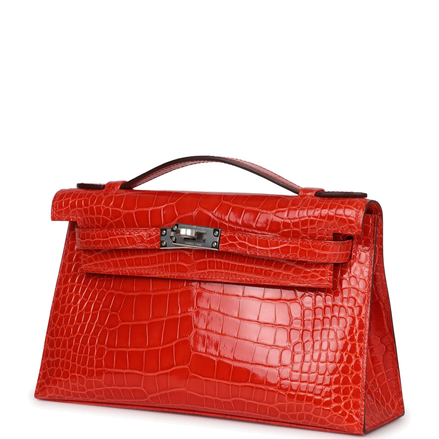 Hermes Kelly Pochette Orange Poppy Shiny Alligator Palladium Hardware — фото 6