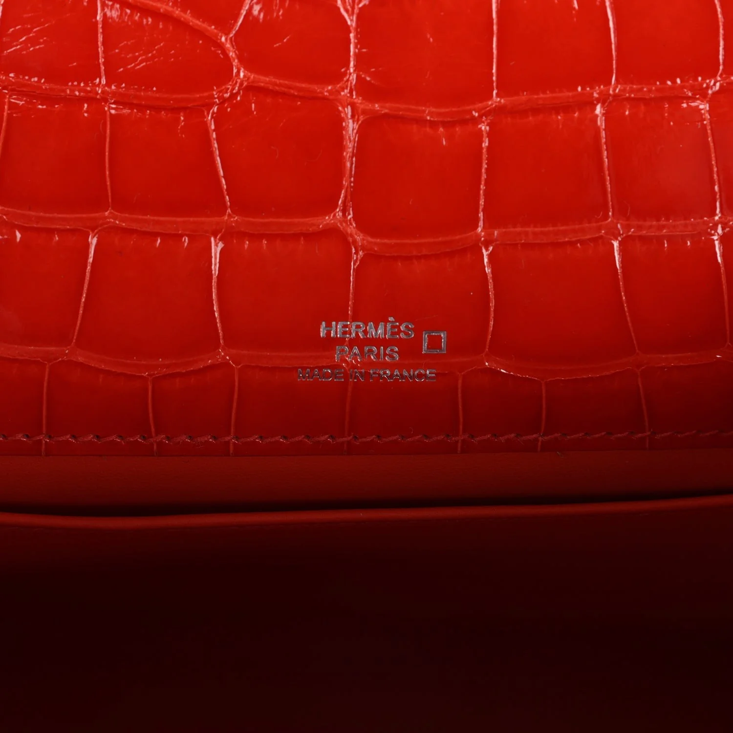Hermes Kelly Pochette Orange Poppy Shiny Alligator Palladium Hardware — фото 8