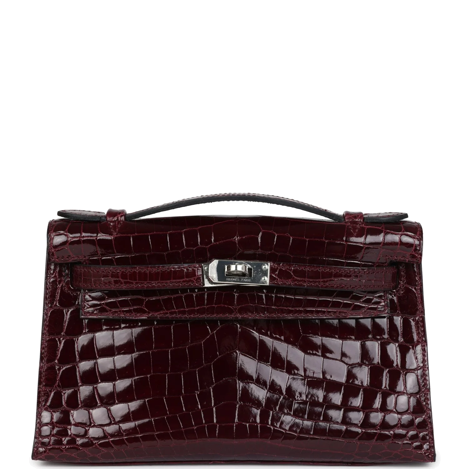 Hermes Kelly Pochette Bordeaux Shiny Niloticus Crocodile Palladium Hardware — фото 2