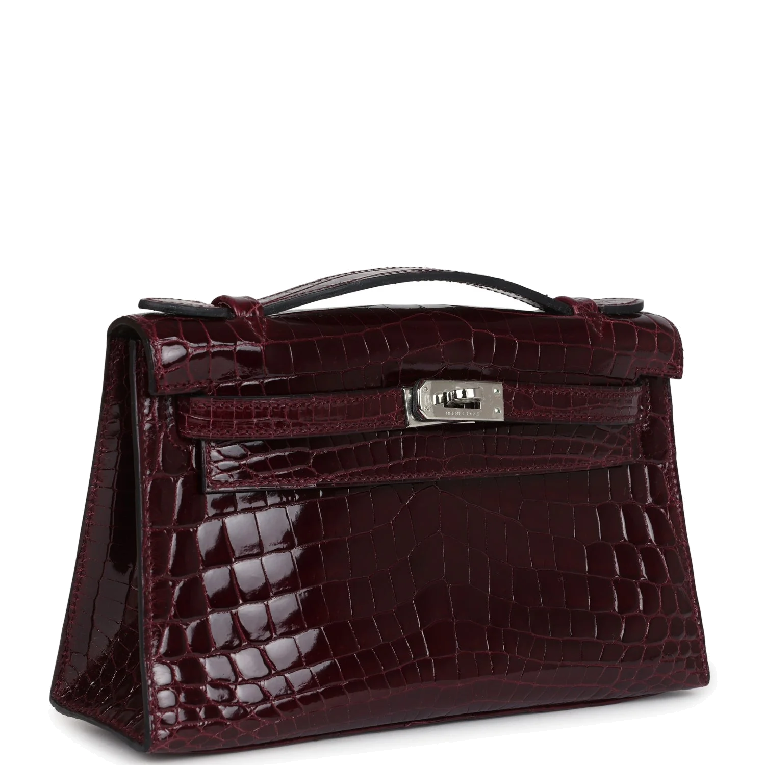 Hermes Kelly Pochette Bordeaux Shiny Niloticus Crocodile Palladium Hardware — фото 3