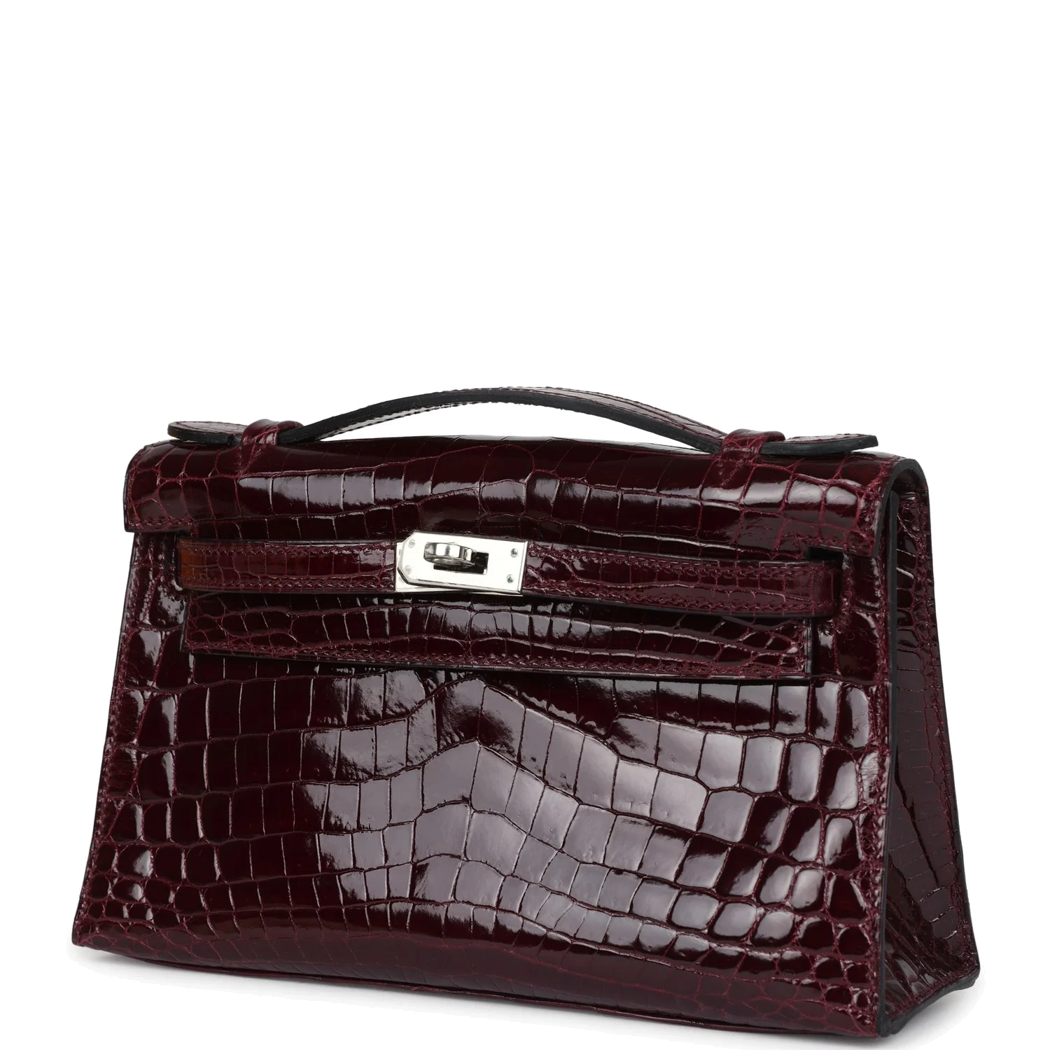 Hermes Kelly Pochette Bordeaux Shiny Niloticus Crocodile Palladium Hardware — фото 6