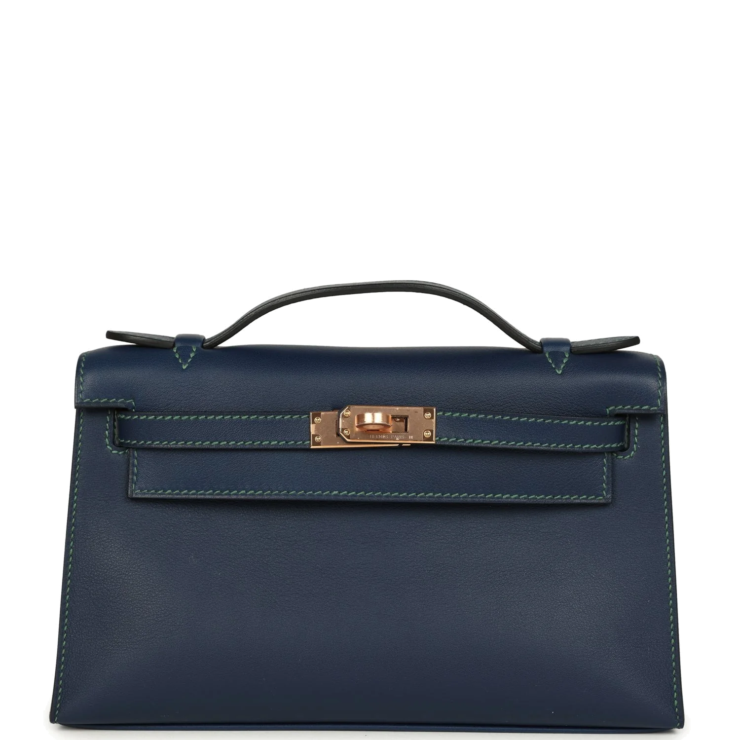 Hermes Special Order (HSS) Kelly Pochette Bleu Navy Verso Swift Rose Gold Hardware — фото 2