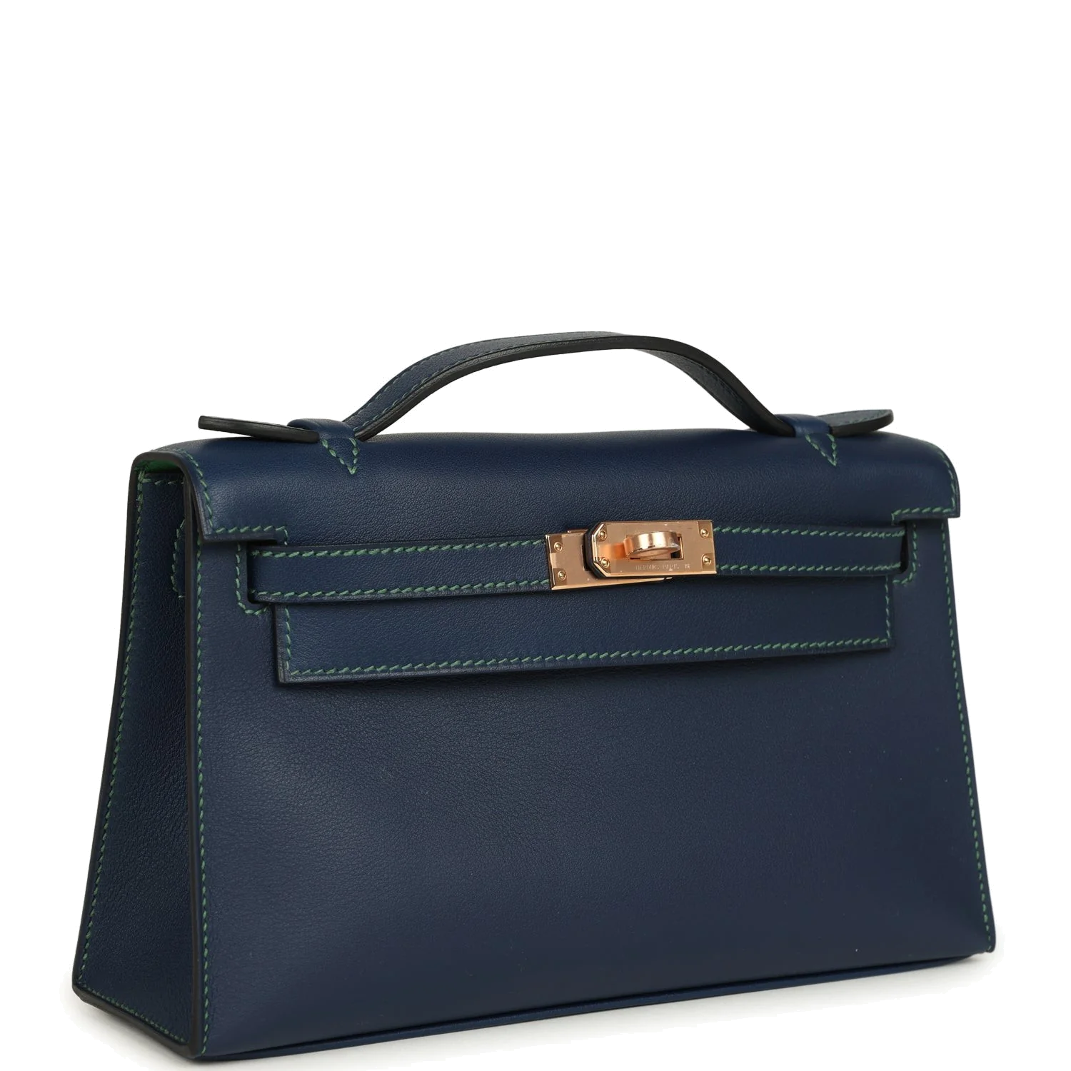 Hermes Special Order (HSS) Kelly Pochette Bleu Navy Verso Swift Rose Gold Hardware — фото 3