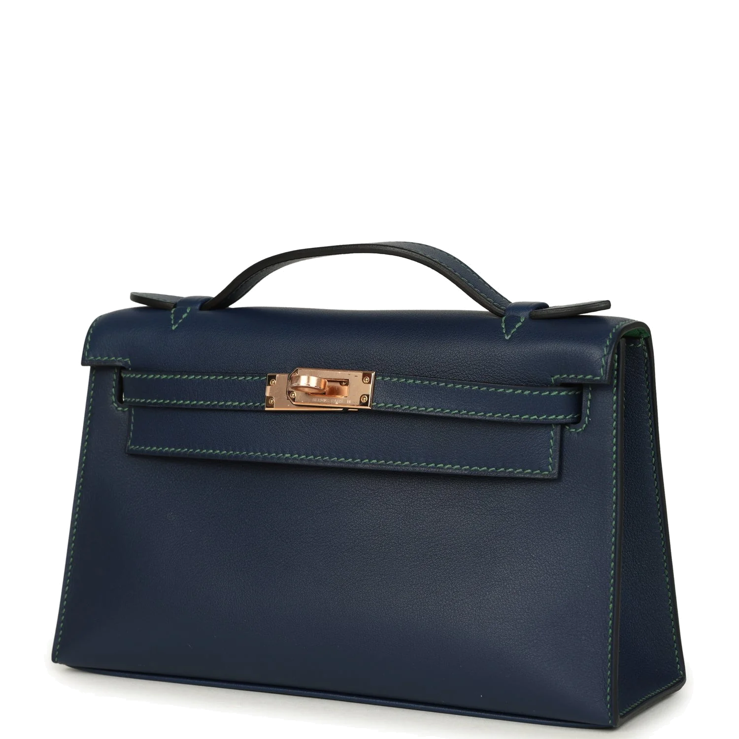 Hermes Special Order (HSS) Kelly Pochette Bleu Navy Verso Swift Rose Gold Hardware — фото 6