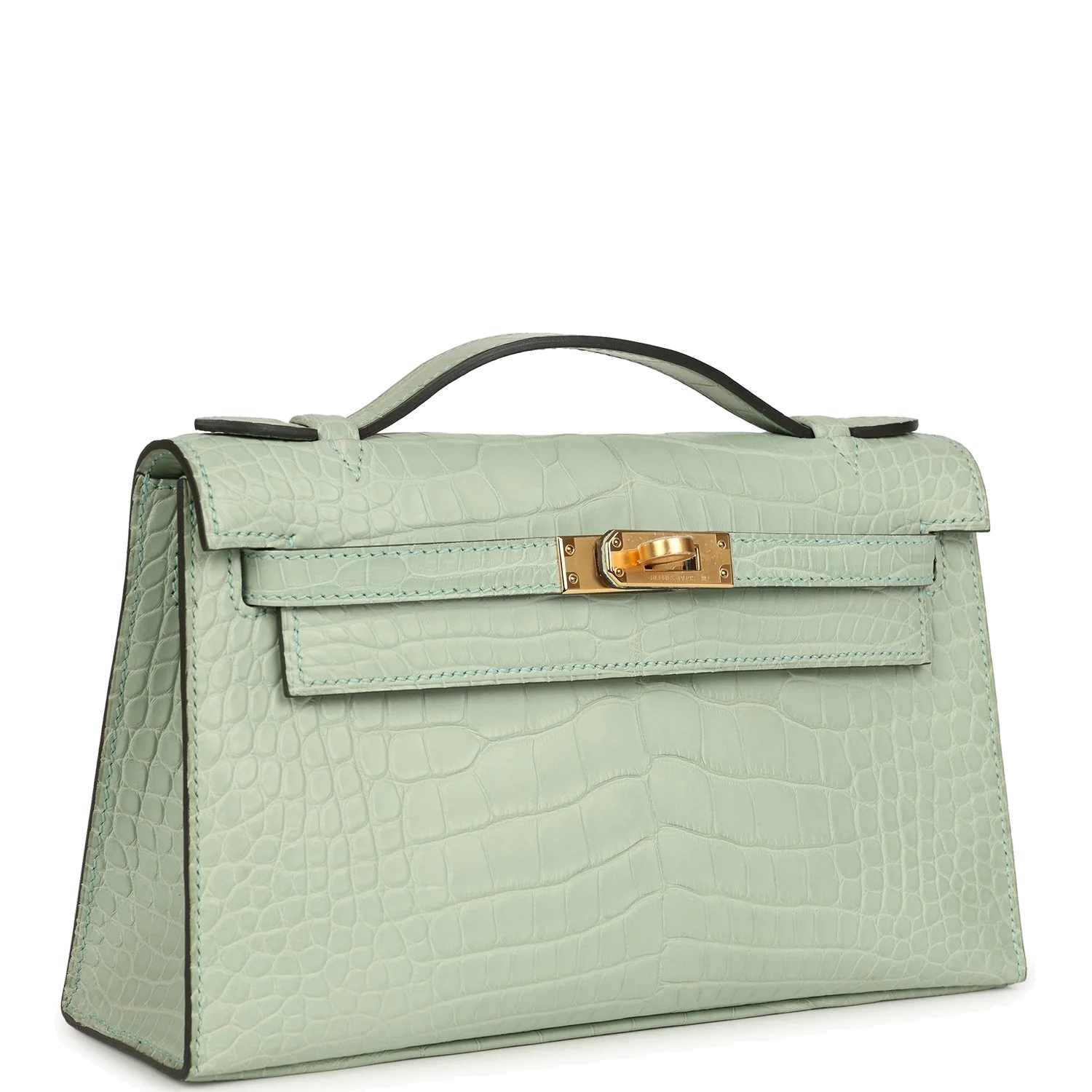 Hermes Kelly Pochette Vert D' Eau Matte Alligator Gold Hardware — фото 3