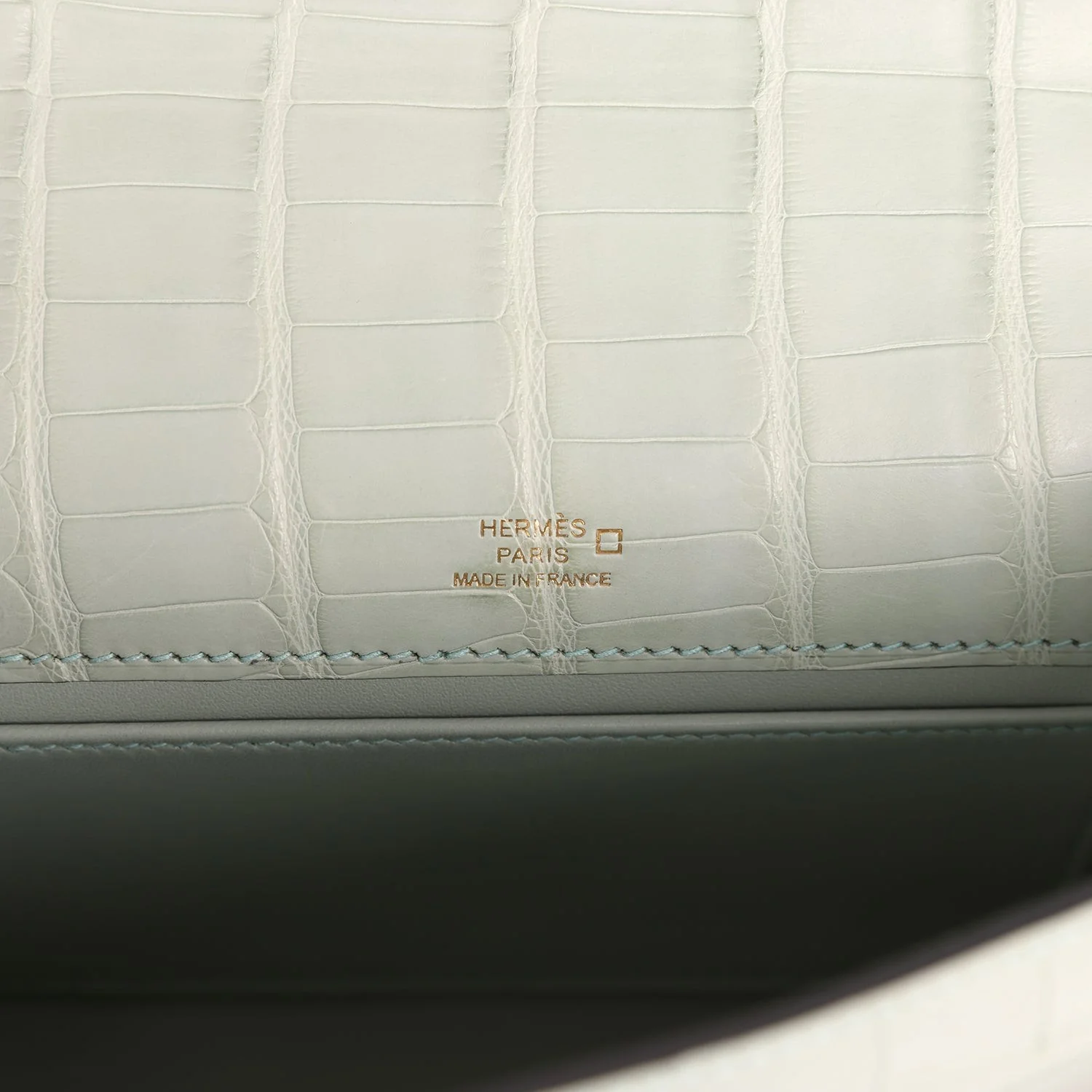 Hermes Kelly Pochette Vert D' Eau Matte Alligator Gold Hardware — фото 8