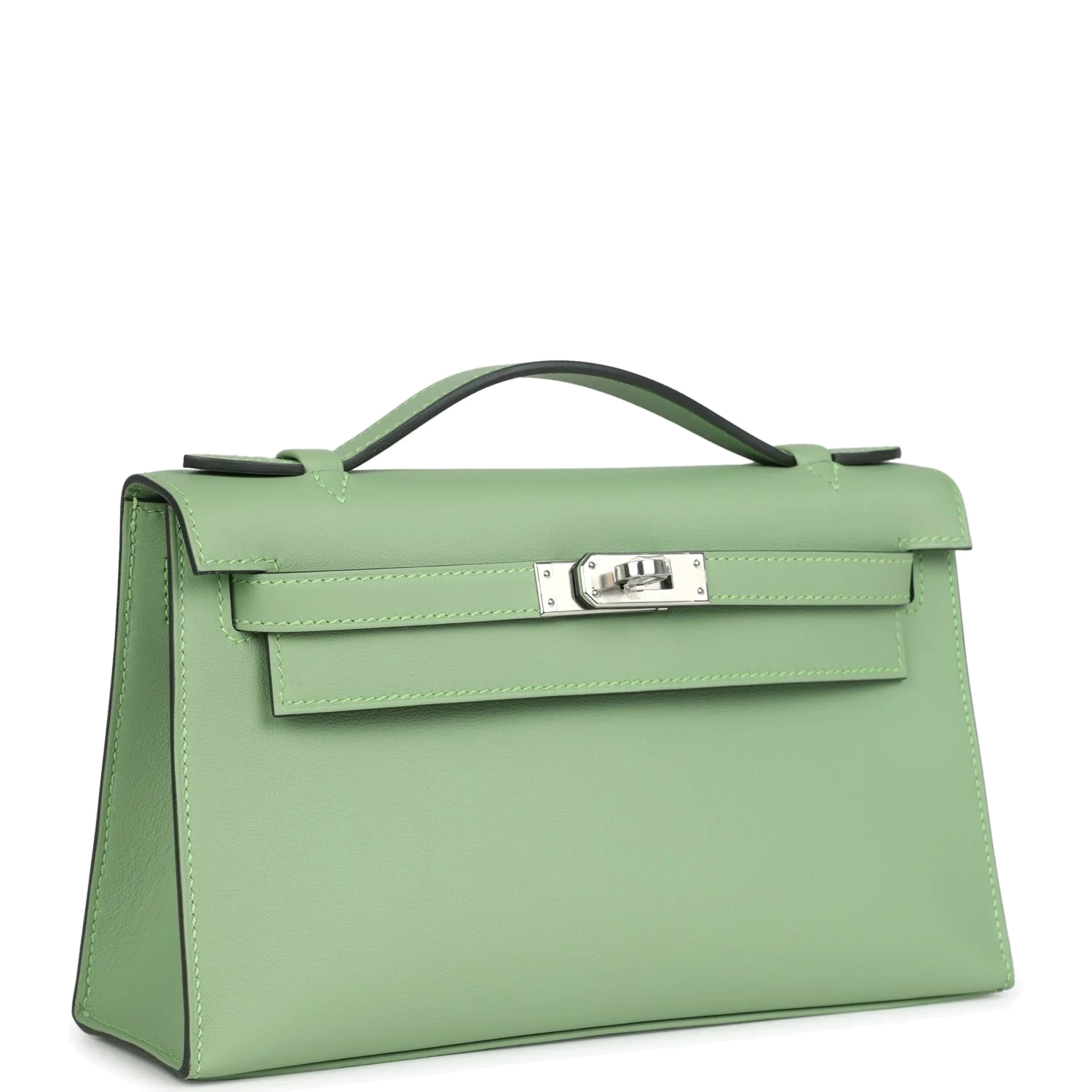 Hermes Kelly Pochette Vert Criquet Swift Palladium Hardware — фото 3