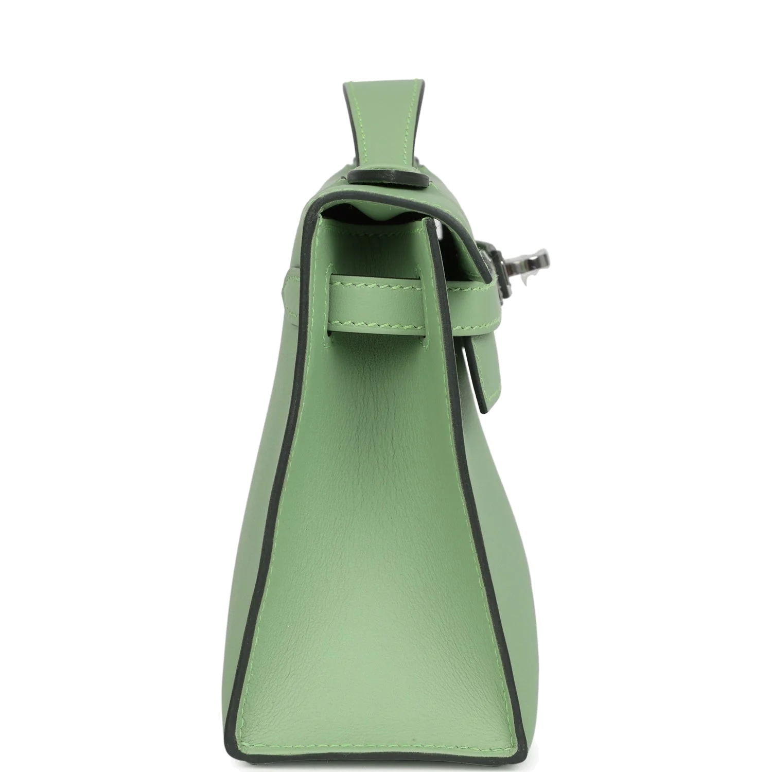 Hermes Kelly Pochette Vert Criquet Swift Palladium Hardware — фото 4