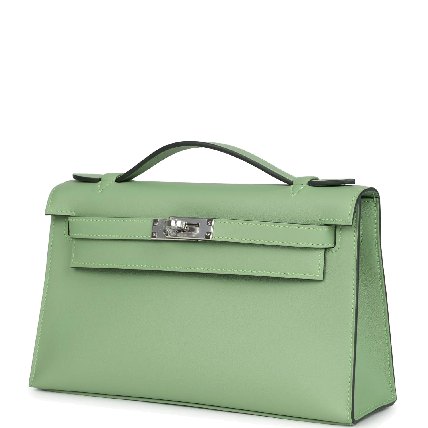 Hermes Kelly Pochette Vert Criquet Swift Palladium Hardware — фото 6