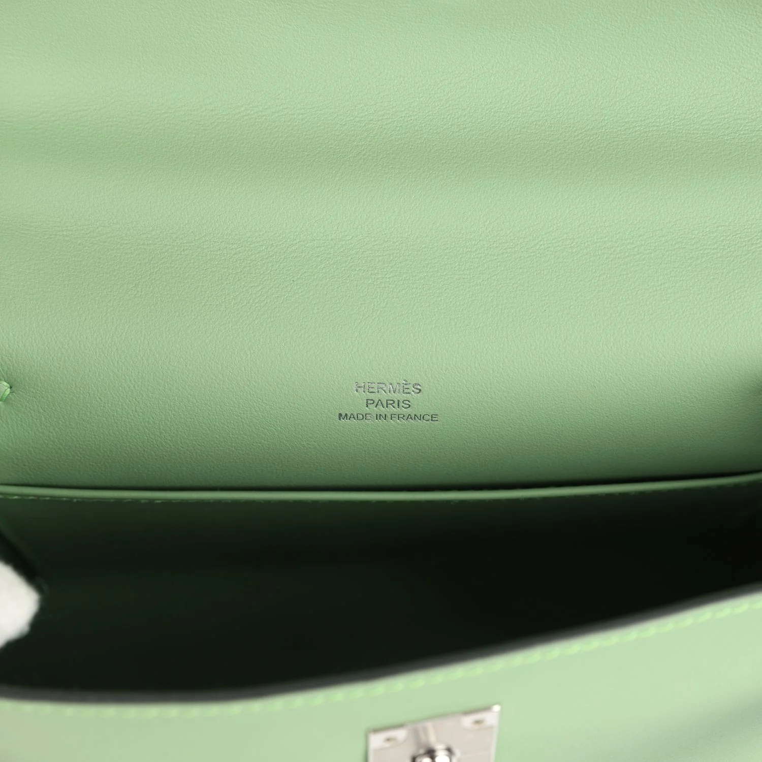 Hermes Kelly Pochette Vert Criquet Swift Palladium Hardware — фото 8