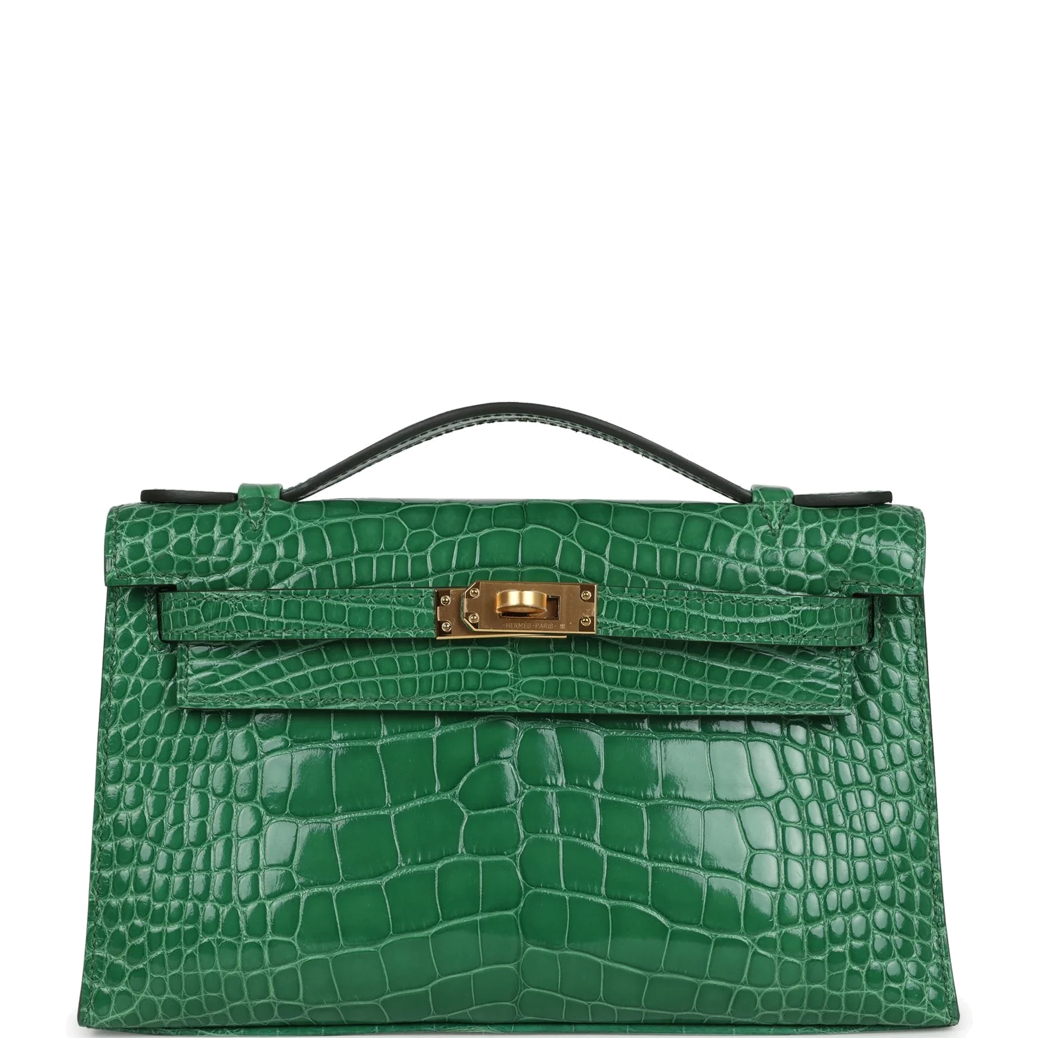 Hermes Kelly Pochette Cactus Shiny Alligator Gold Hardware