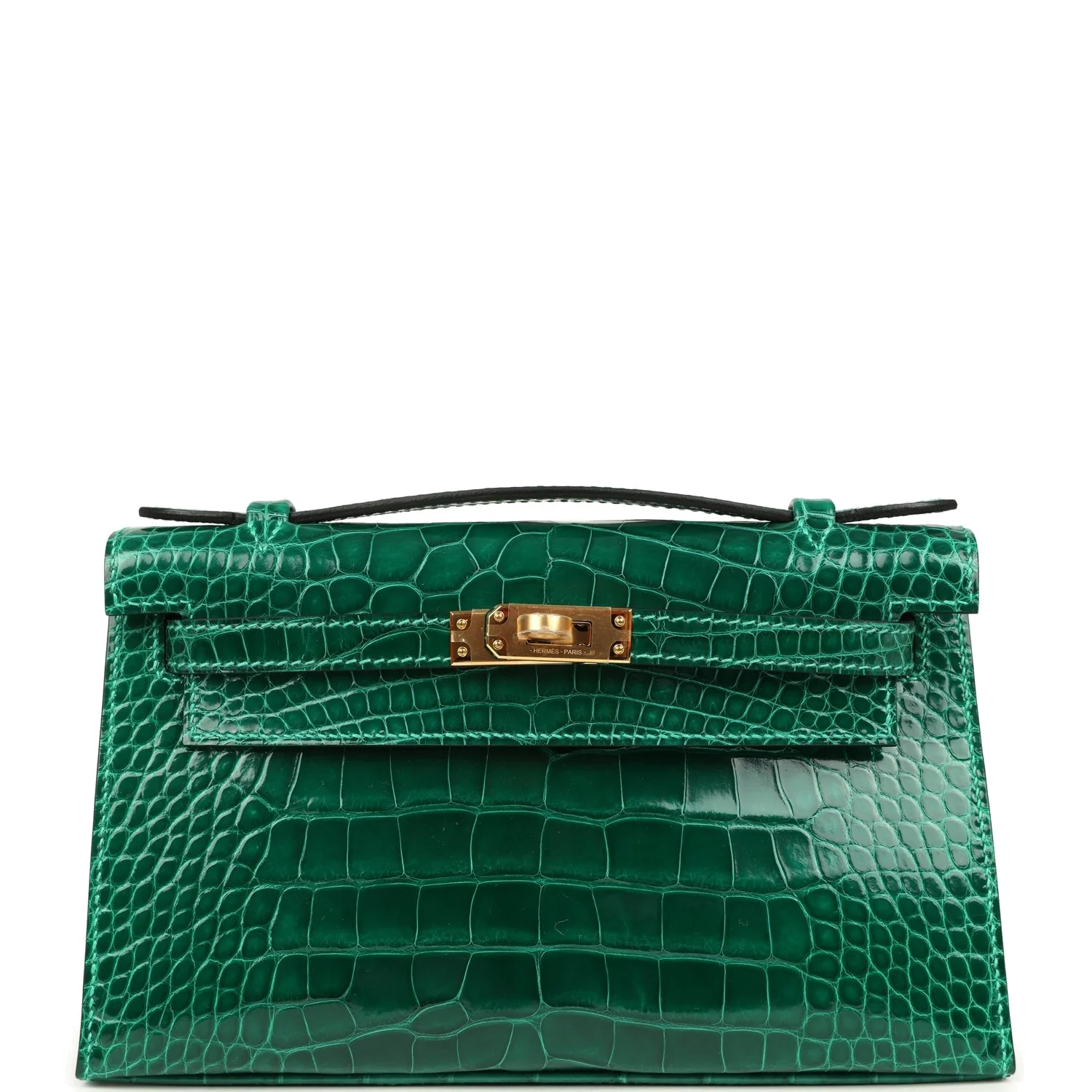 Hermes Kelly Pochette Vert Emeraude Shiny Alligator Gold Hardware — фото 2