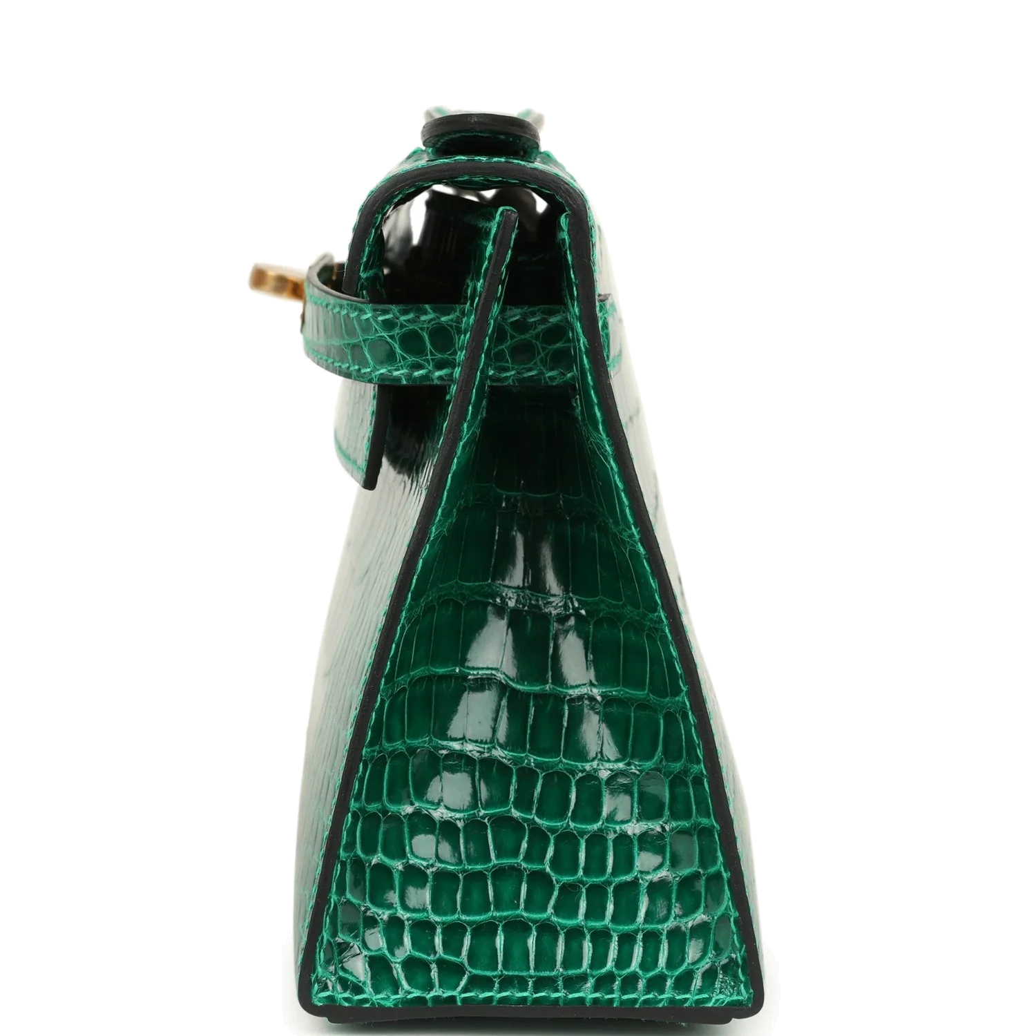 Hermes Kelly Pochette Vert Emeraude Shiny Alligator Gold Hardware — фото 4
