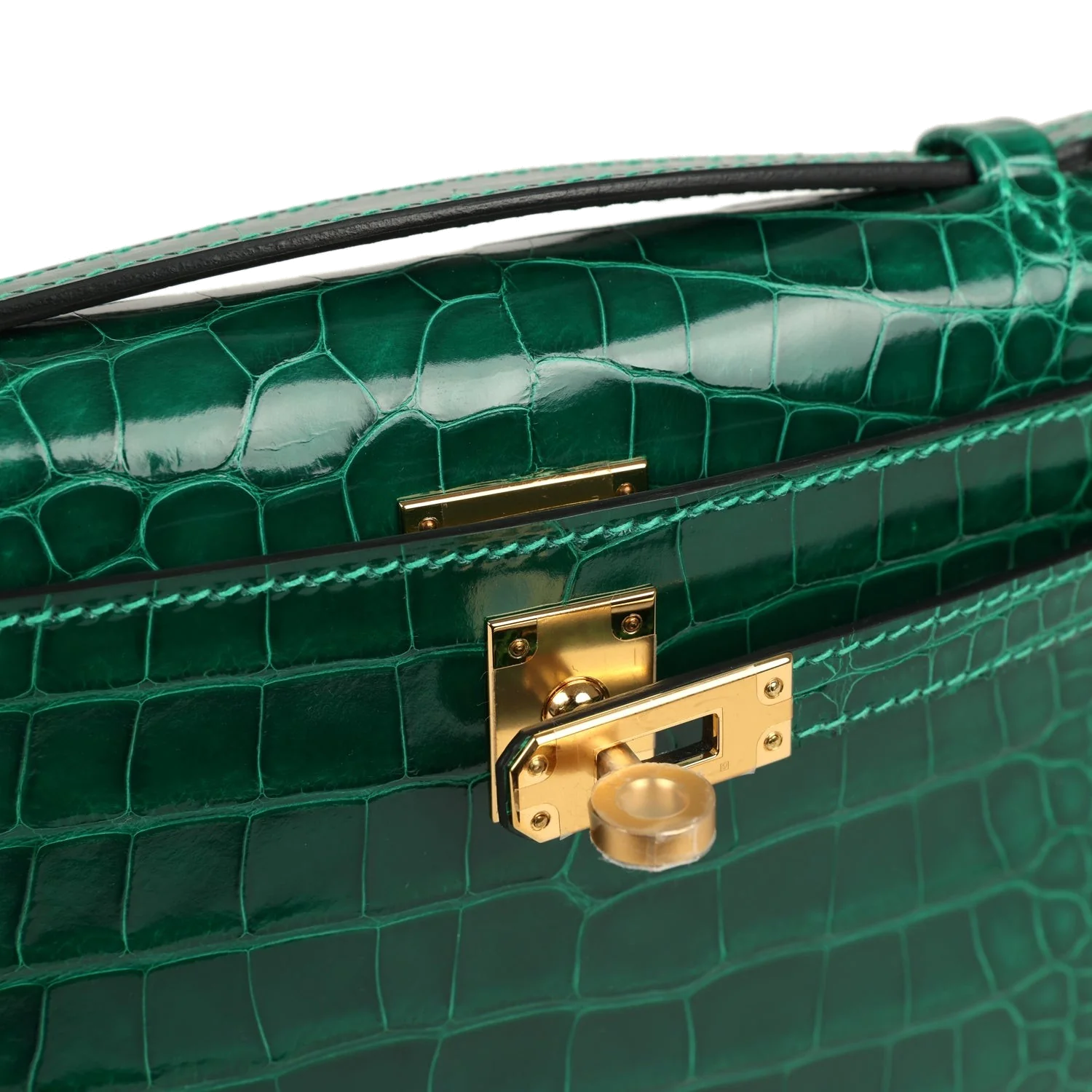Hermes Kelly Pochette Vert Emeraude Shiny Alligator Gold Hardware — фото 8