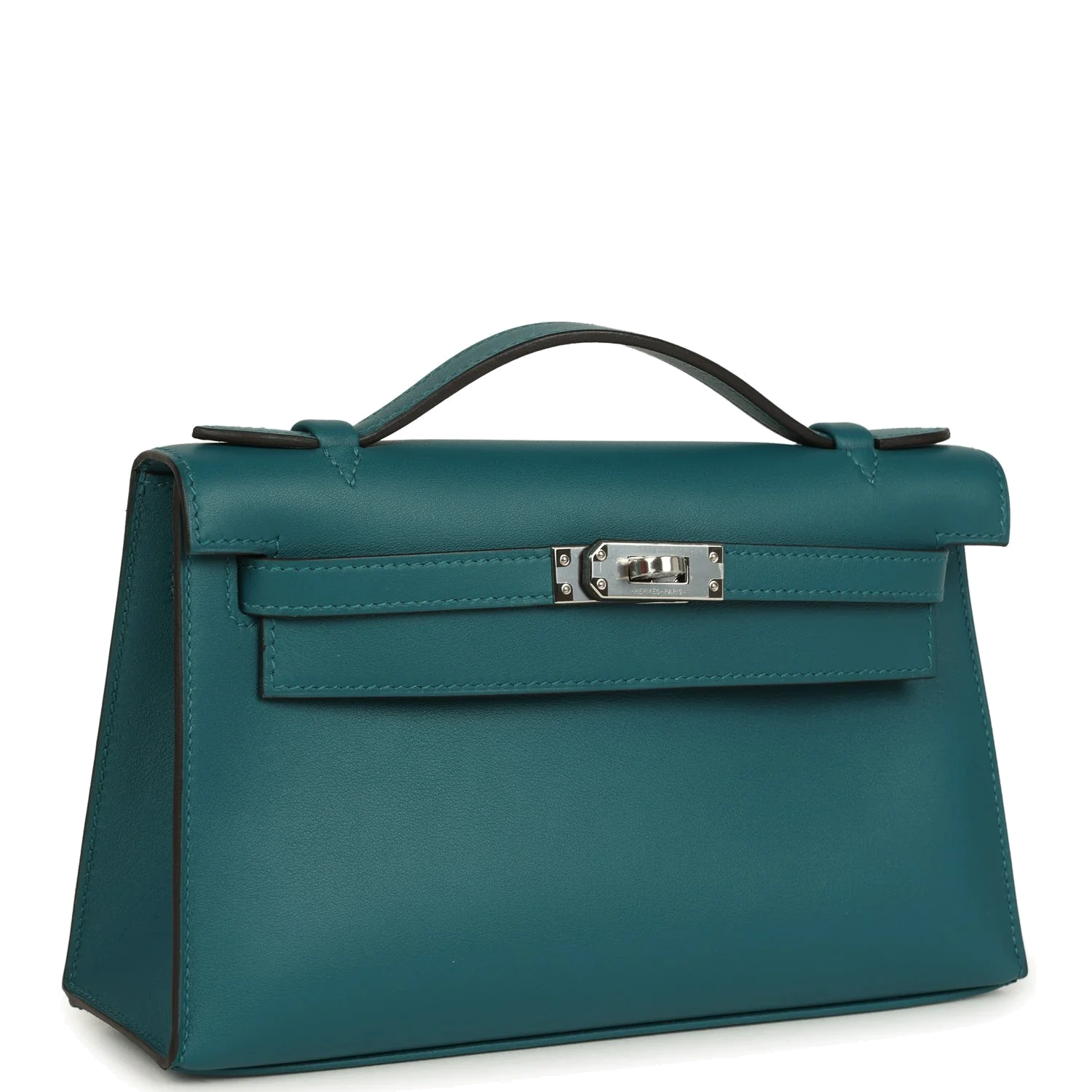 Hermes Kelly Pochette Vert Bosphore Swift Palladium Hardware — фото 3