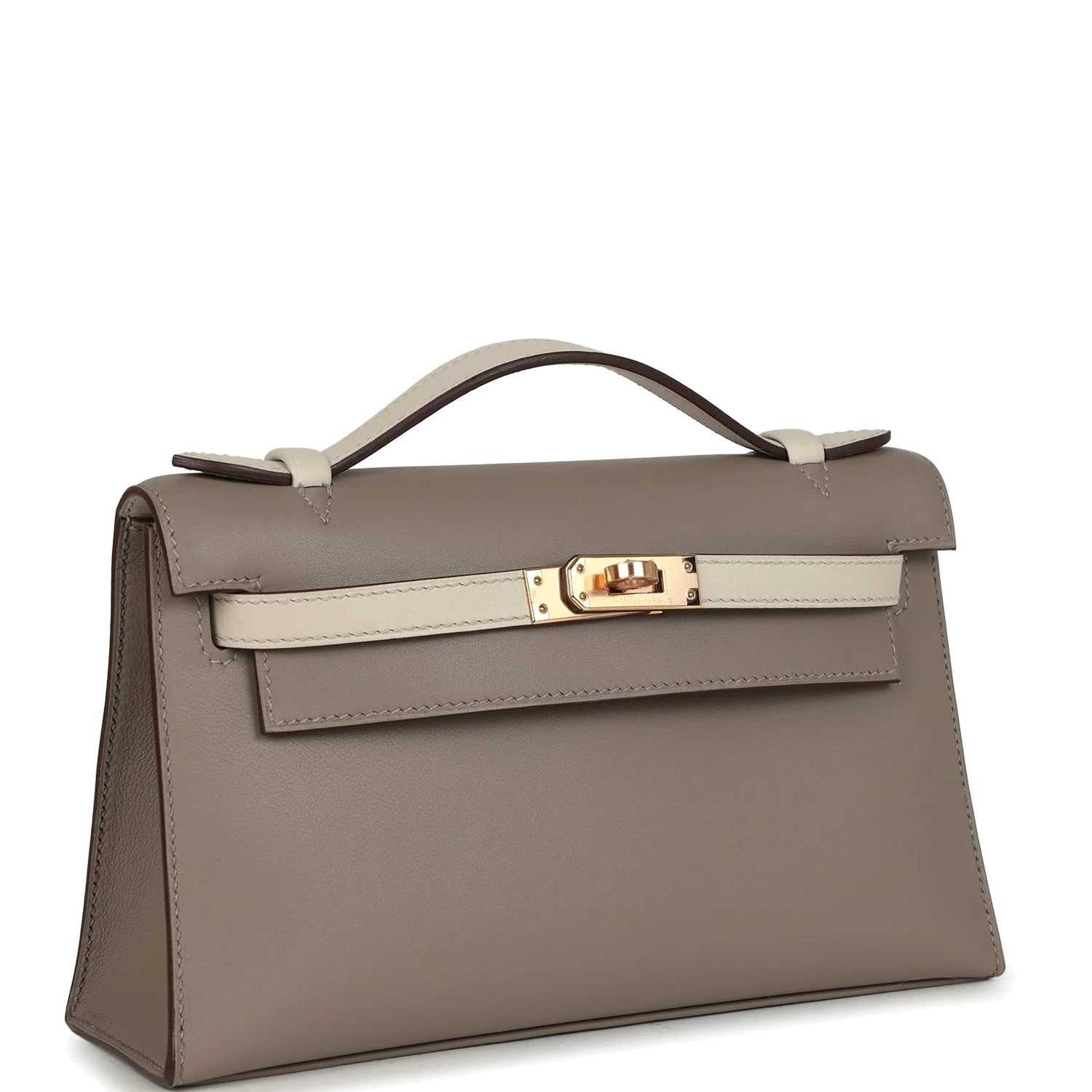 Hermes Special Order (HSS) Kelly Pochette Gris Asphalte and Beton Swift Rose Gold Hardware — фото 3