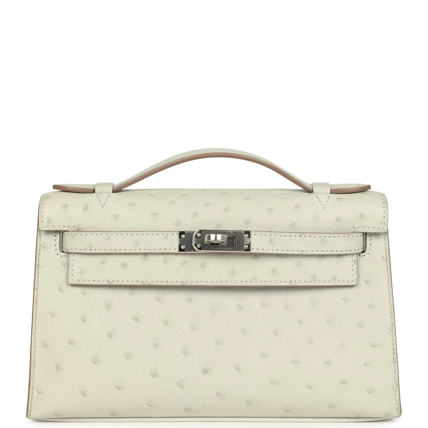 Hermes Kelly Pochette Gris Perle Ostrich Palladium Hardware — фото 2