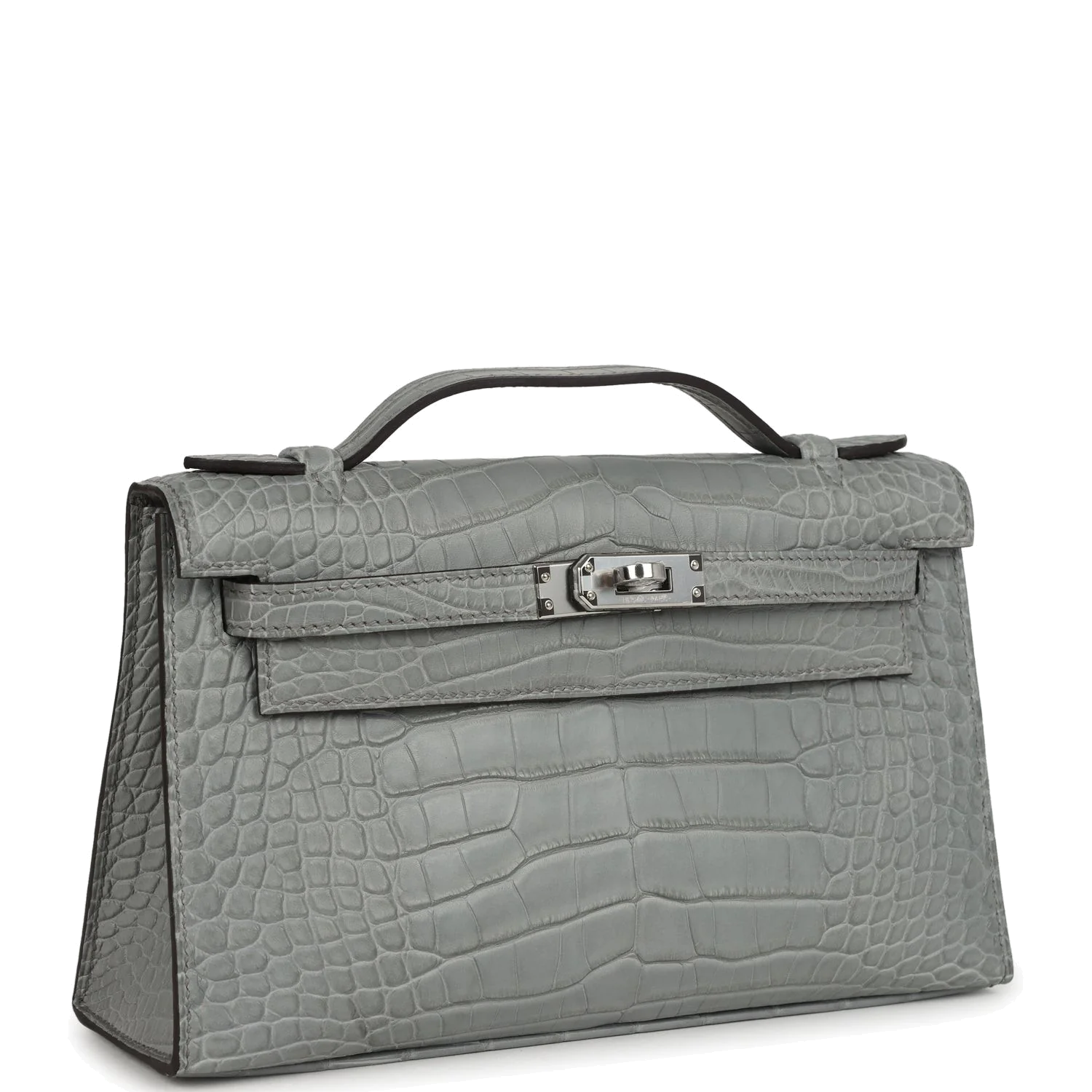 Hermes Kelly Pochette Gris Ciment Matte Alligator Palladium Hardware — фото 3