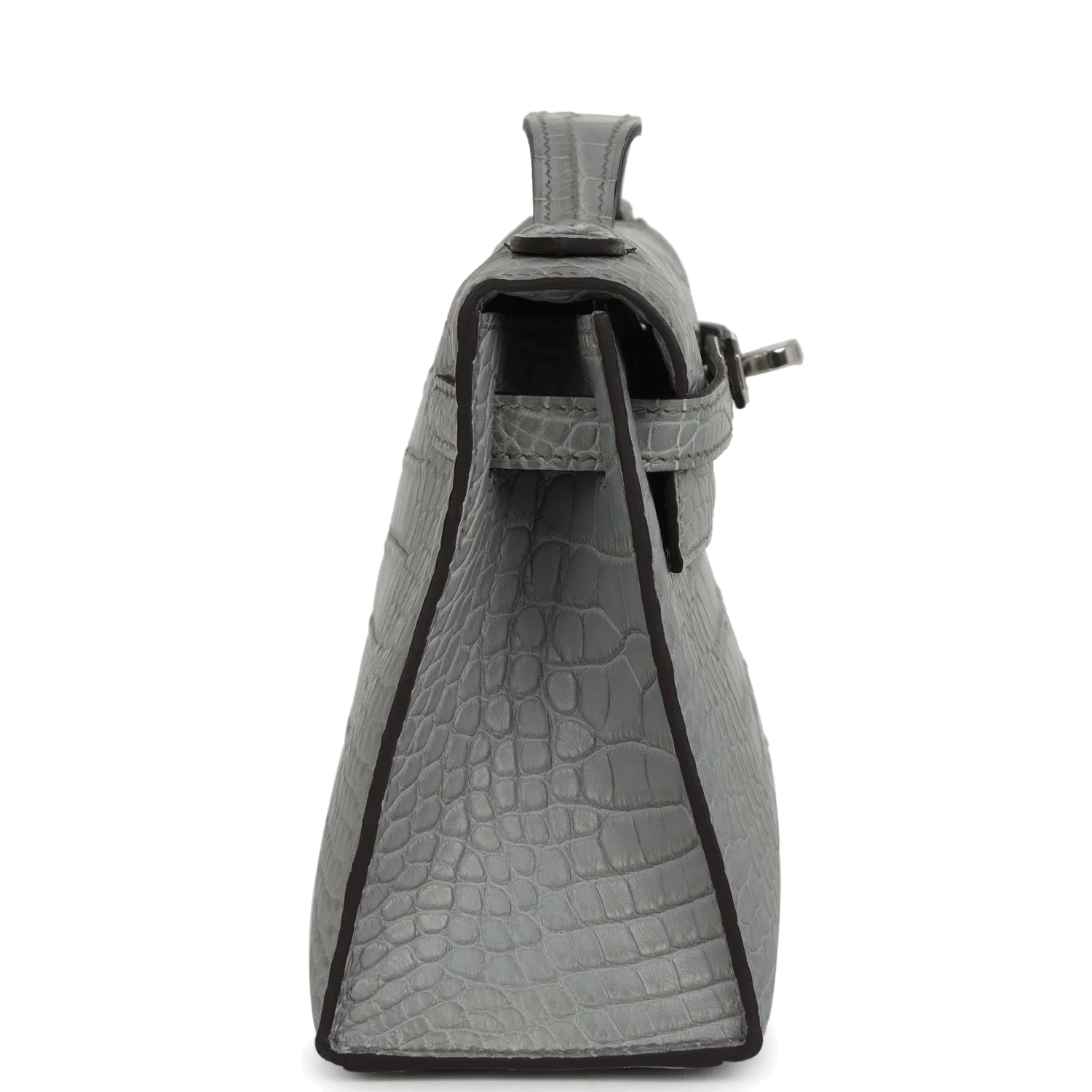 Hermes Kelly Pochette Gris Ciment Matte Alligator Palladium Hardware — фото 4