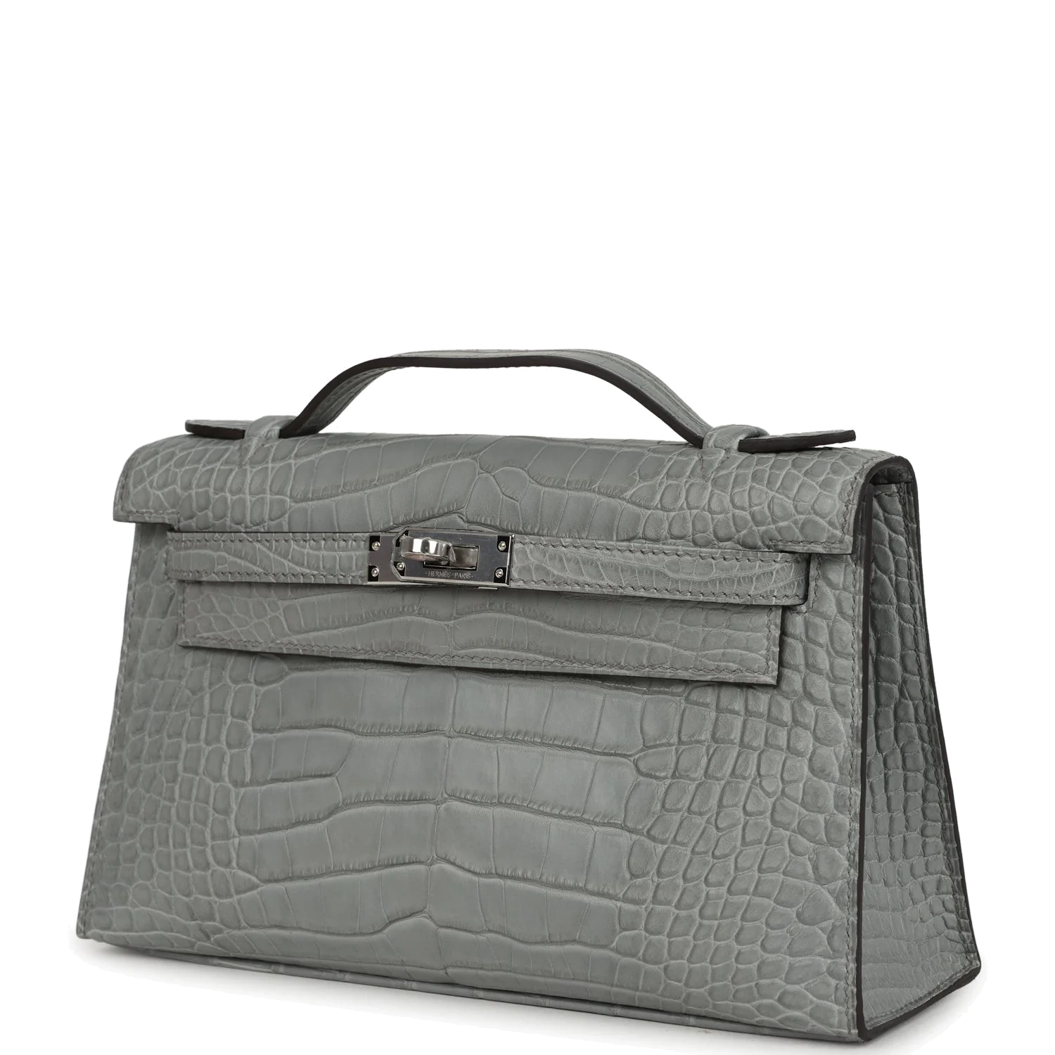 Hermes Kelly Pochette Gris Ciment Matte Alligator Palladium Hardware — фото 6