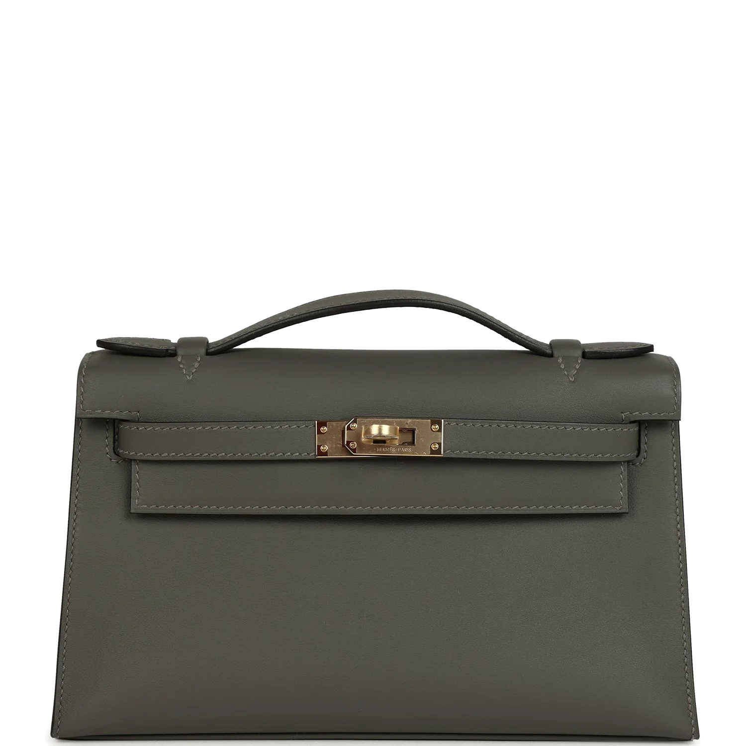 Hermes Special Order (HSS) Kelly Pochette Gris Meyer Verso Swift Permabrass Hardware