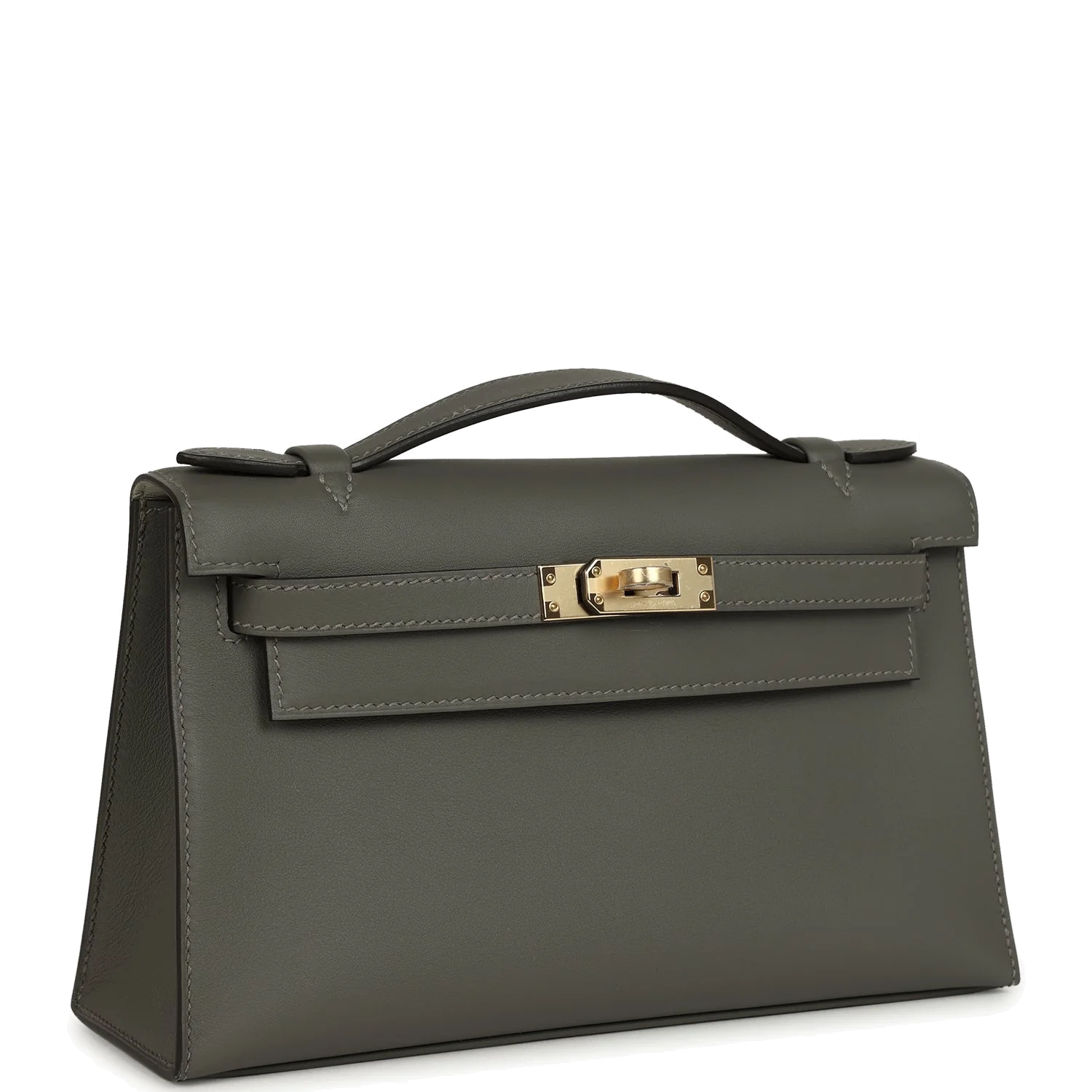 Hermes Special Order (HSS) Kelly Pochette Gris Meyer Verso Swift Permabrass Hardware — фото 3