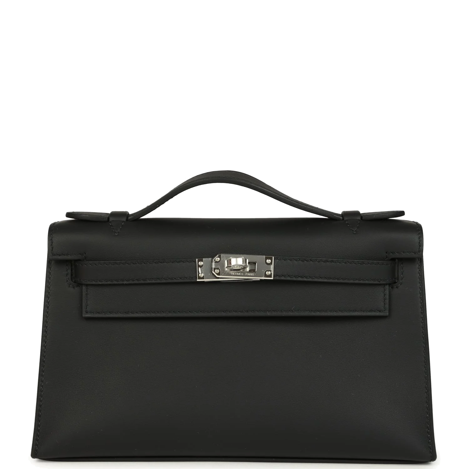Hermes Kelly Pochette Black Swift Palladium Hardware — фото 2