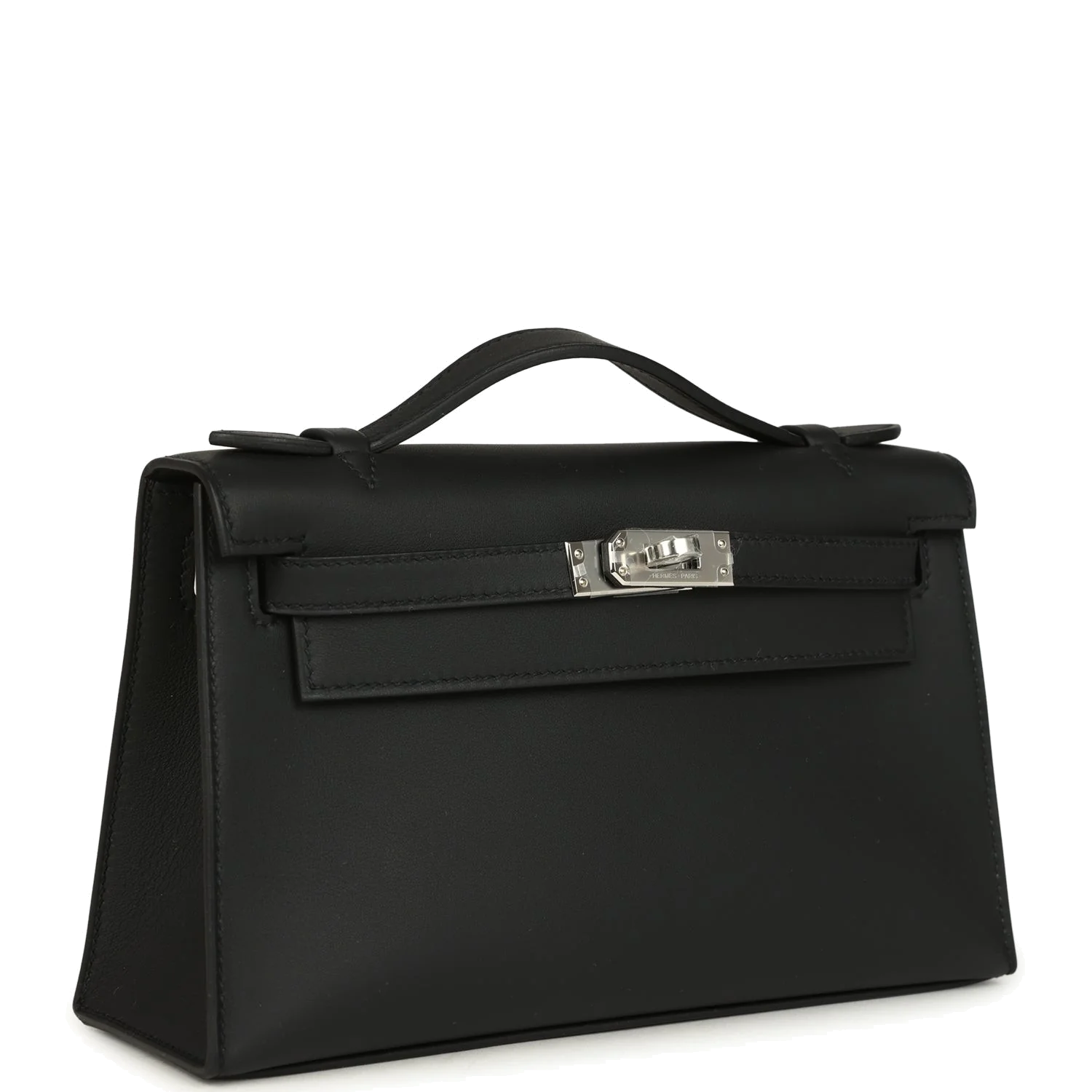 Hermes Kelly Pochette Black Swift Palladium Hardware — фото 3
