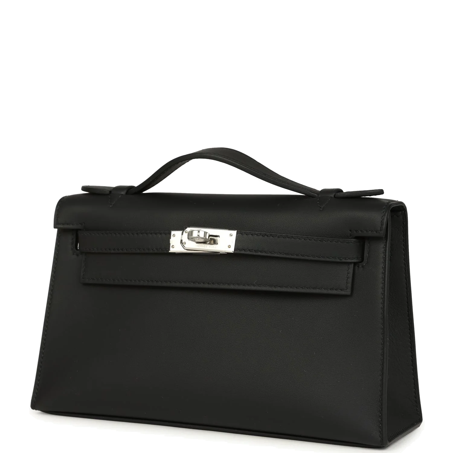 Hermes Kelly Pochette Black Swift Palladium Hardware — фото 4
