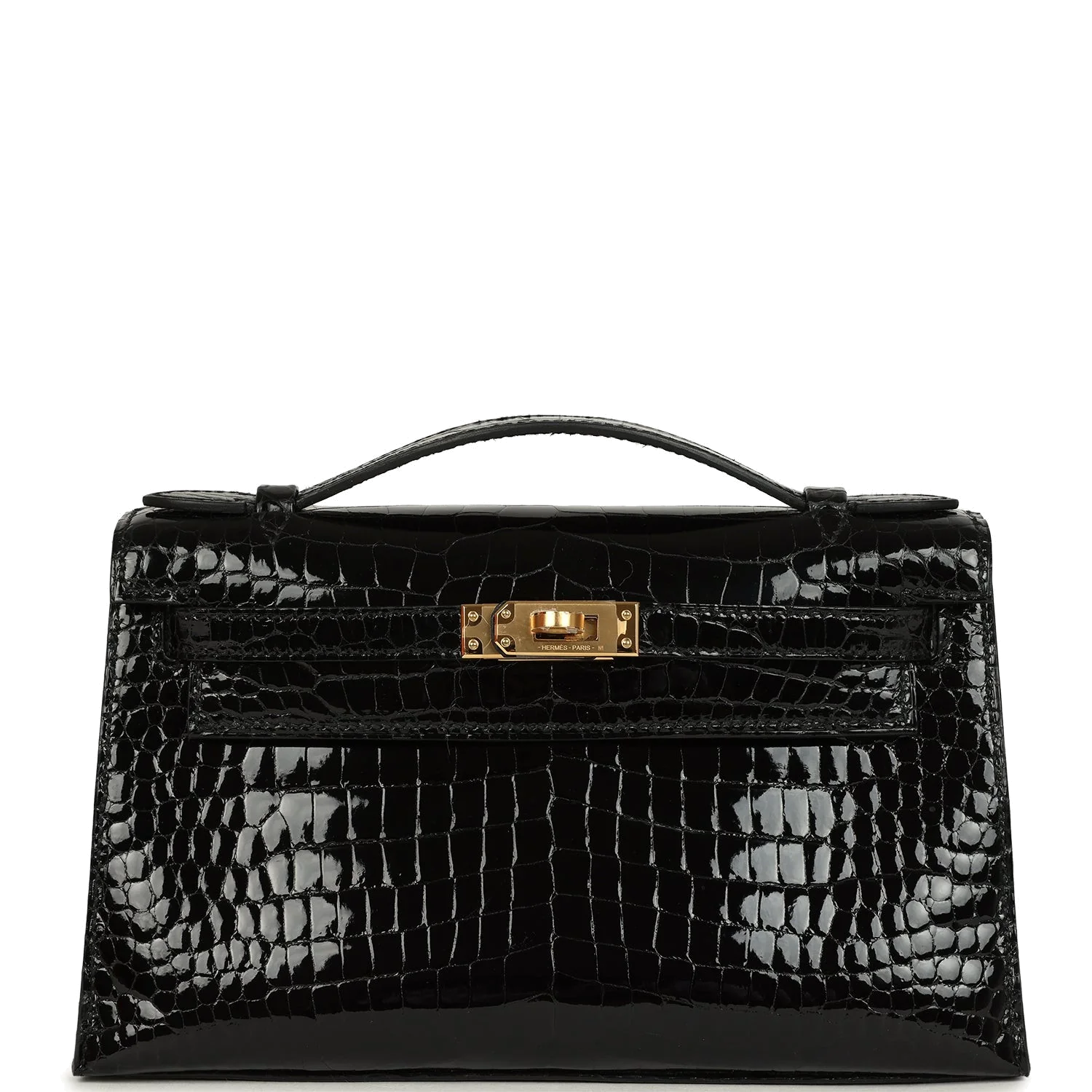 Hermes Kelly Pochette Black Shiny Porosus Crocodile Gold Hardware — фото 2