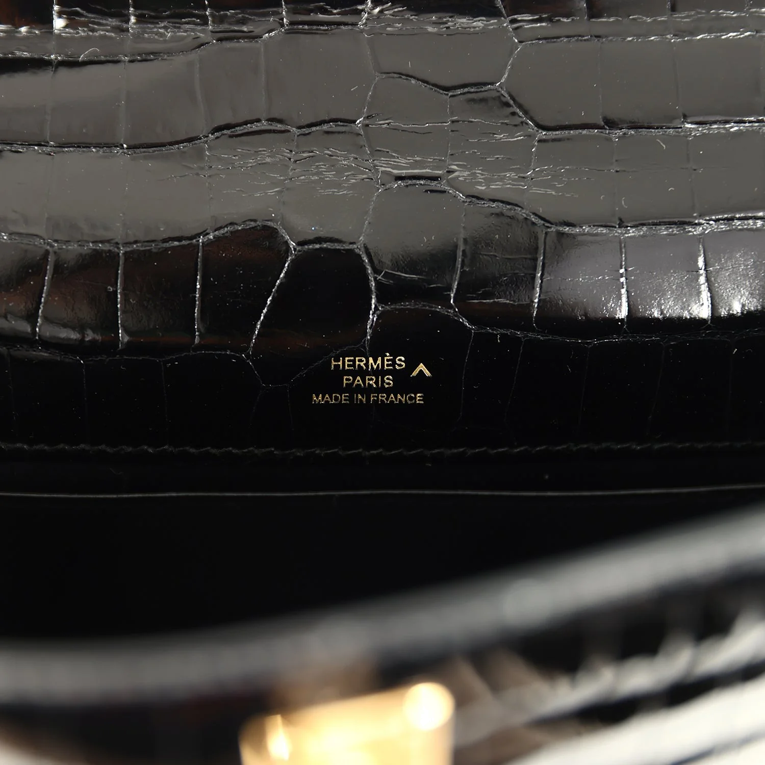 Hermes Kelly Pochette Black Shiny Porosus Crocodile Gold Hardware — фото 8
