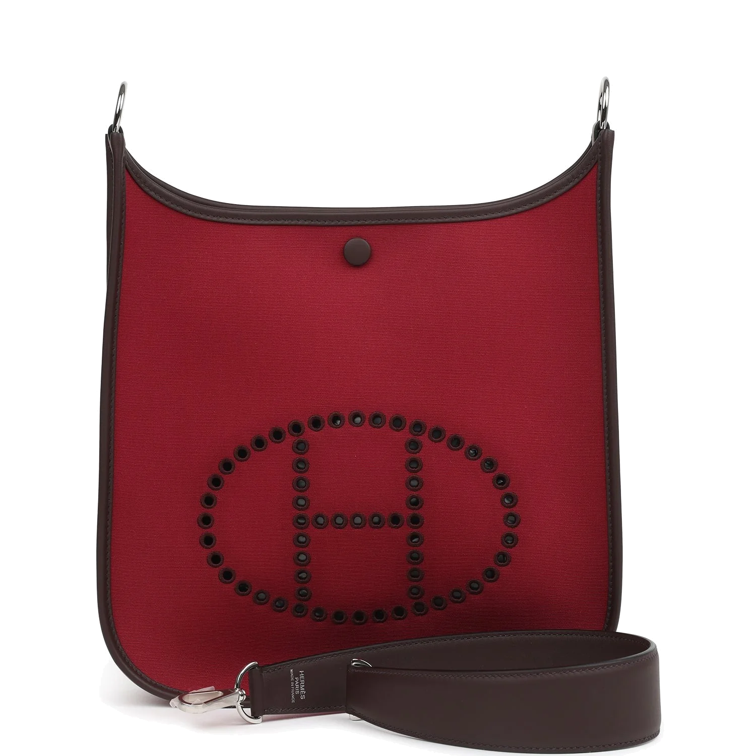Hermes Neo Evelyne PM Rubis Officier Canvas and Rouge Sellier Swift Palladium Hardware