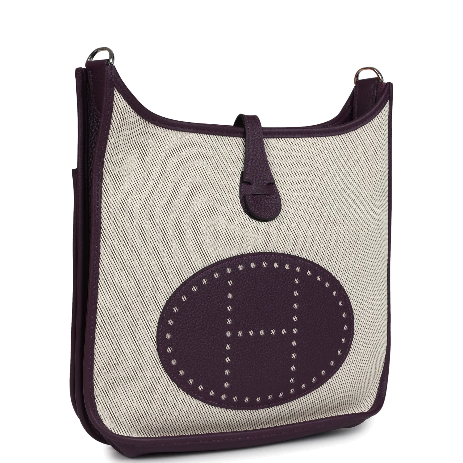 Hermes Evelyne III PM Cassis Clemence and Ecru Toile H Palladium Hardware — фото 3