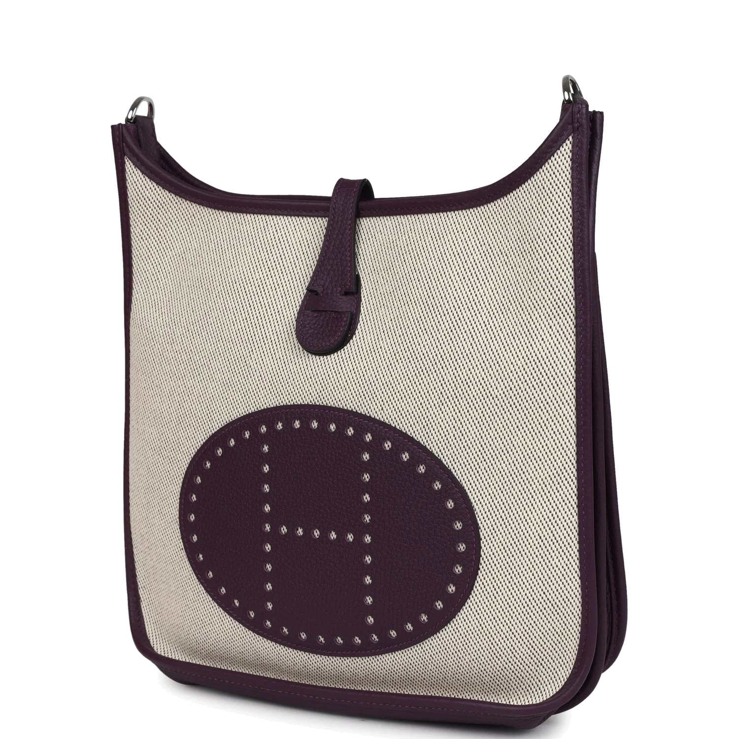 Hermes Evelyne III PM Cassis Clemence and Ecru Toile H Palladium Hardware — фото 6