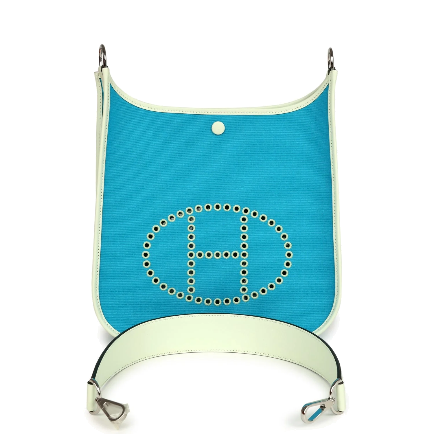 Hermes Neo Evelyne PM Bleu Azteque Officier Canvas and Vert Fizz Swift Palladium Hardware — фото 8