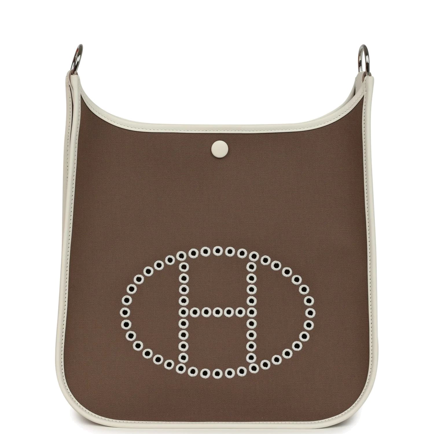 Hermes Neo Evelyne PM Etoupe Officier Canvas and Gris Pale Swift Palladium Hardware