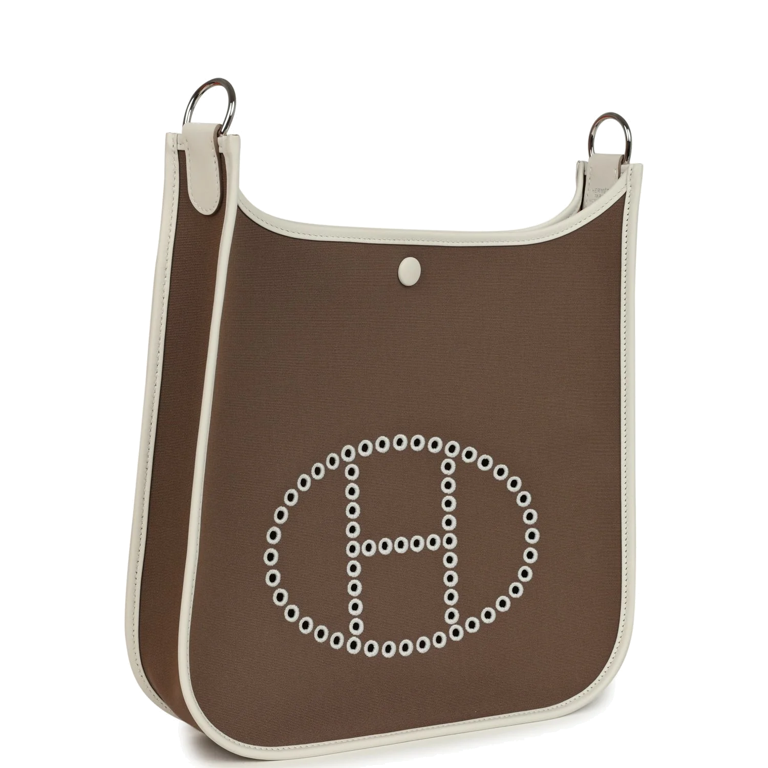 Hermes Neo Evelyne PM Etoupe Officier Canvas and Gris Pale Swift Palladium Hardware — фото 3