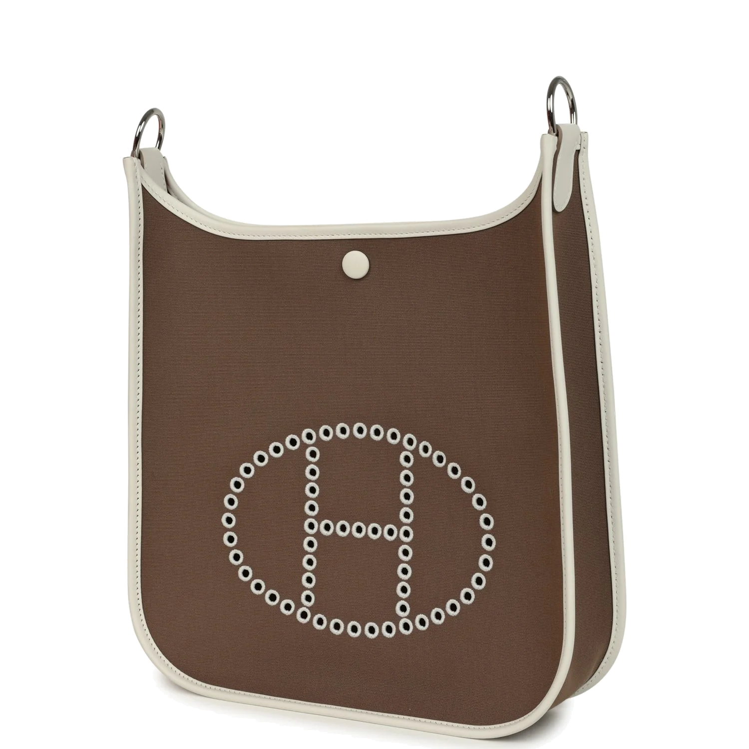 Hermes Neo Evelyne PM Etoupe Officier Canvas and Gris Pale Swift Palladium Hardware — фото 6